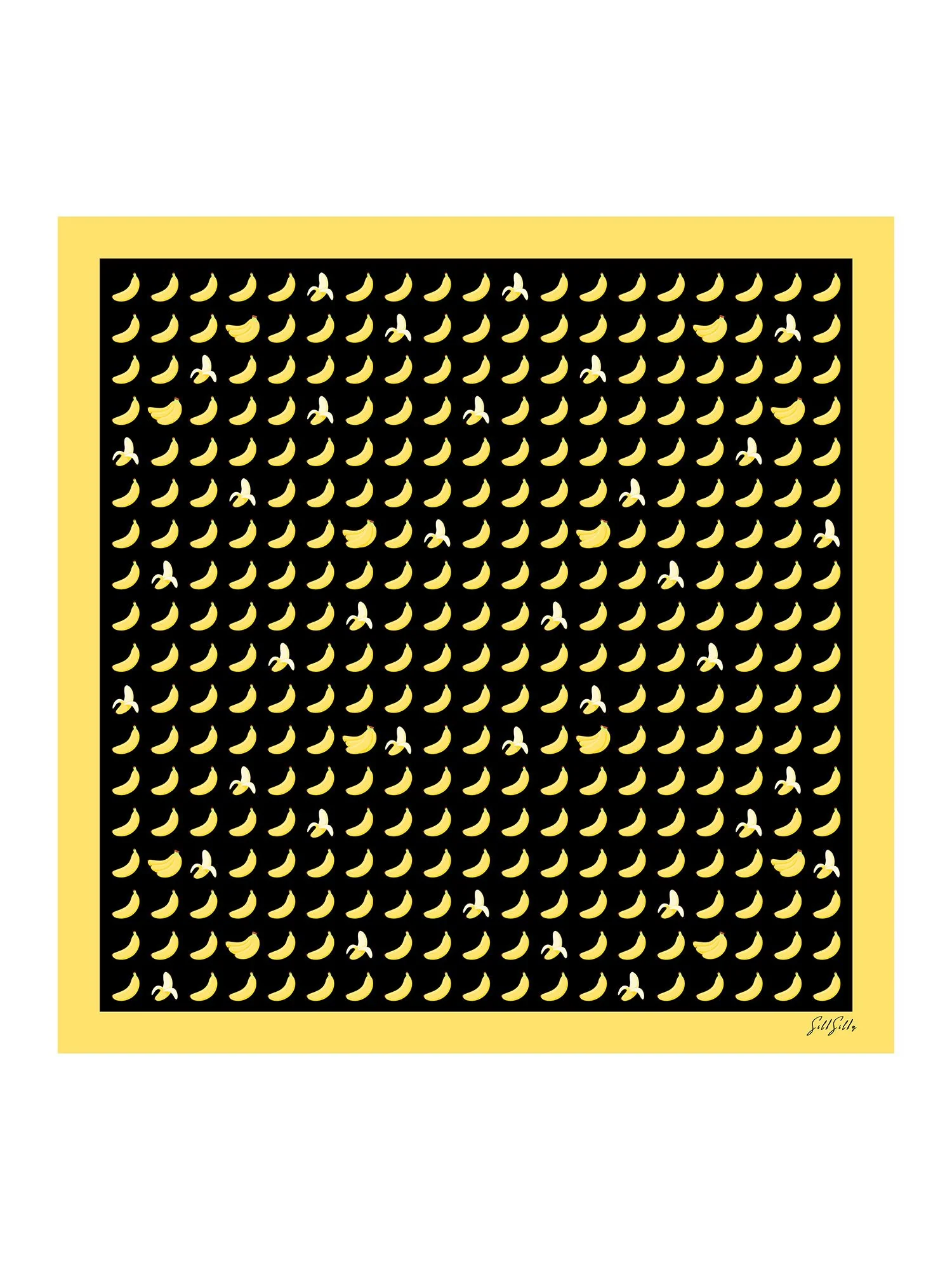 Foulard En Soie De Mûrier 100 Pour Cent Motif Banane Taille 90 x 90 cm