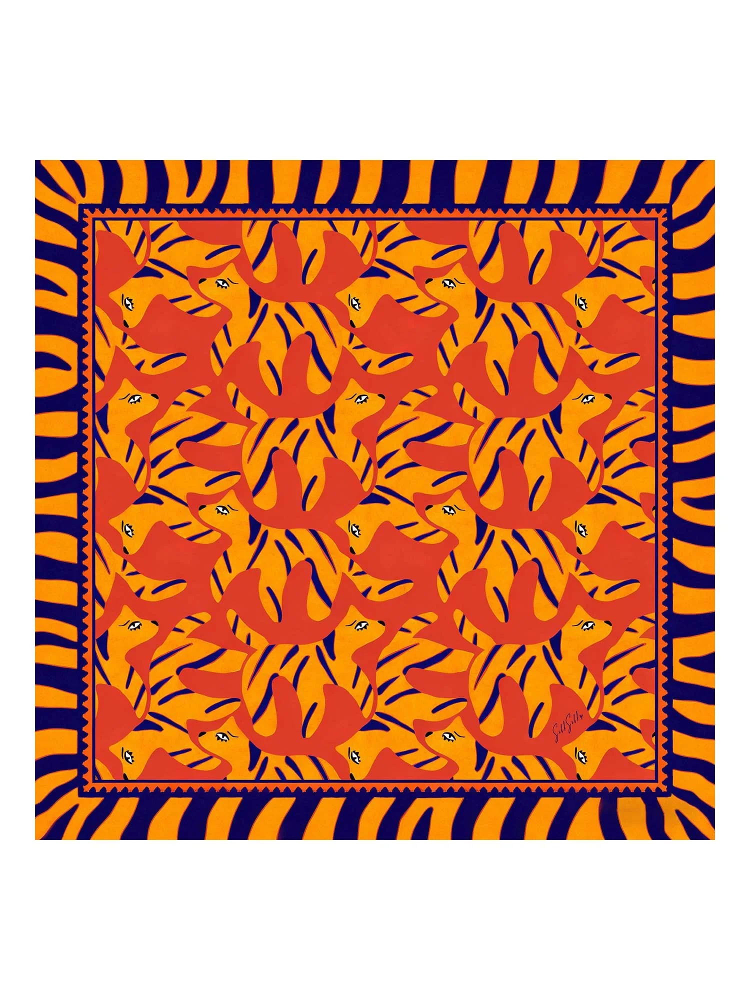 Foulard Femme En Soie De Mûrier 100 Pour Cent Motif Chien Taille 90 x 90 cm