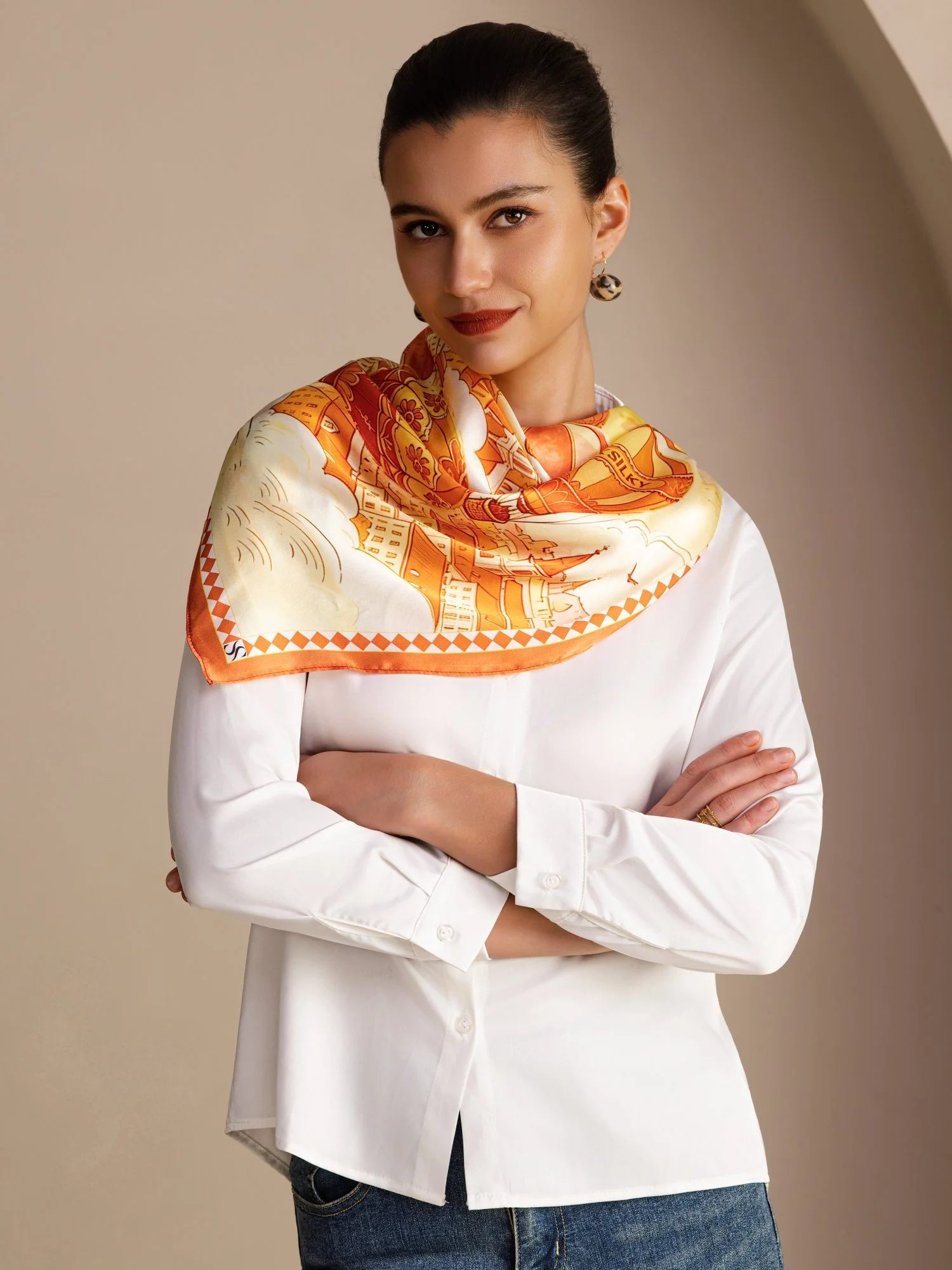 100 Soie De Mûrier Foulard Motif Montgolfière Taille 90x90cm - Image 2