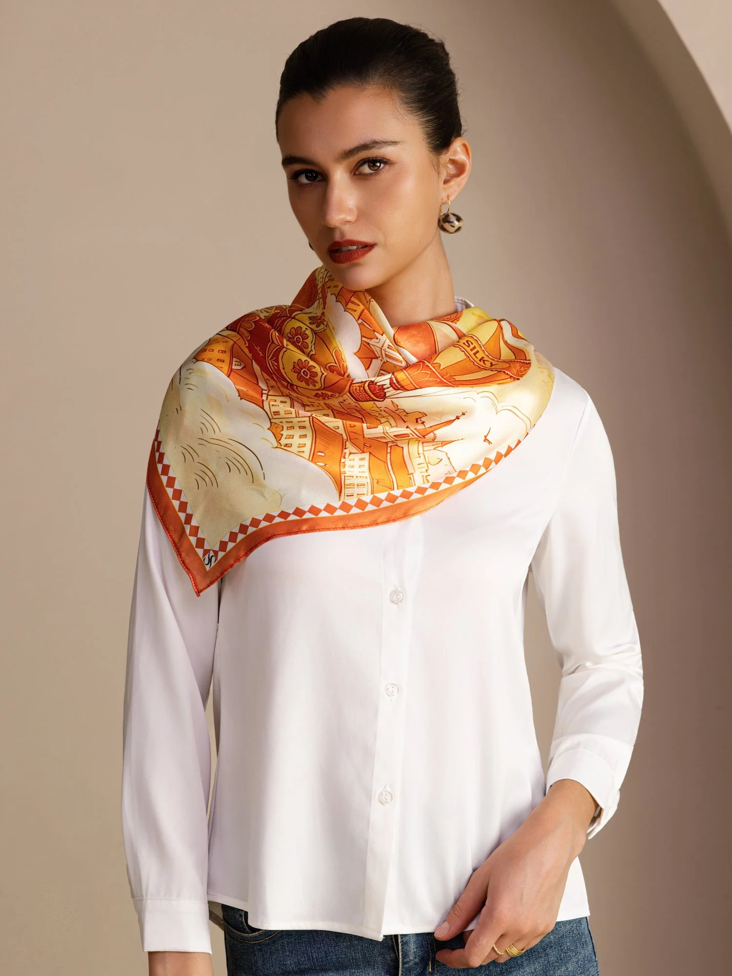 100 Soie De Mûrier Foulard Motif Montgolfière Taille 90x90cm - Image 4