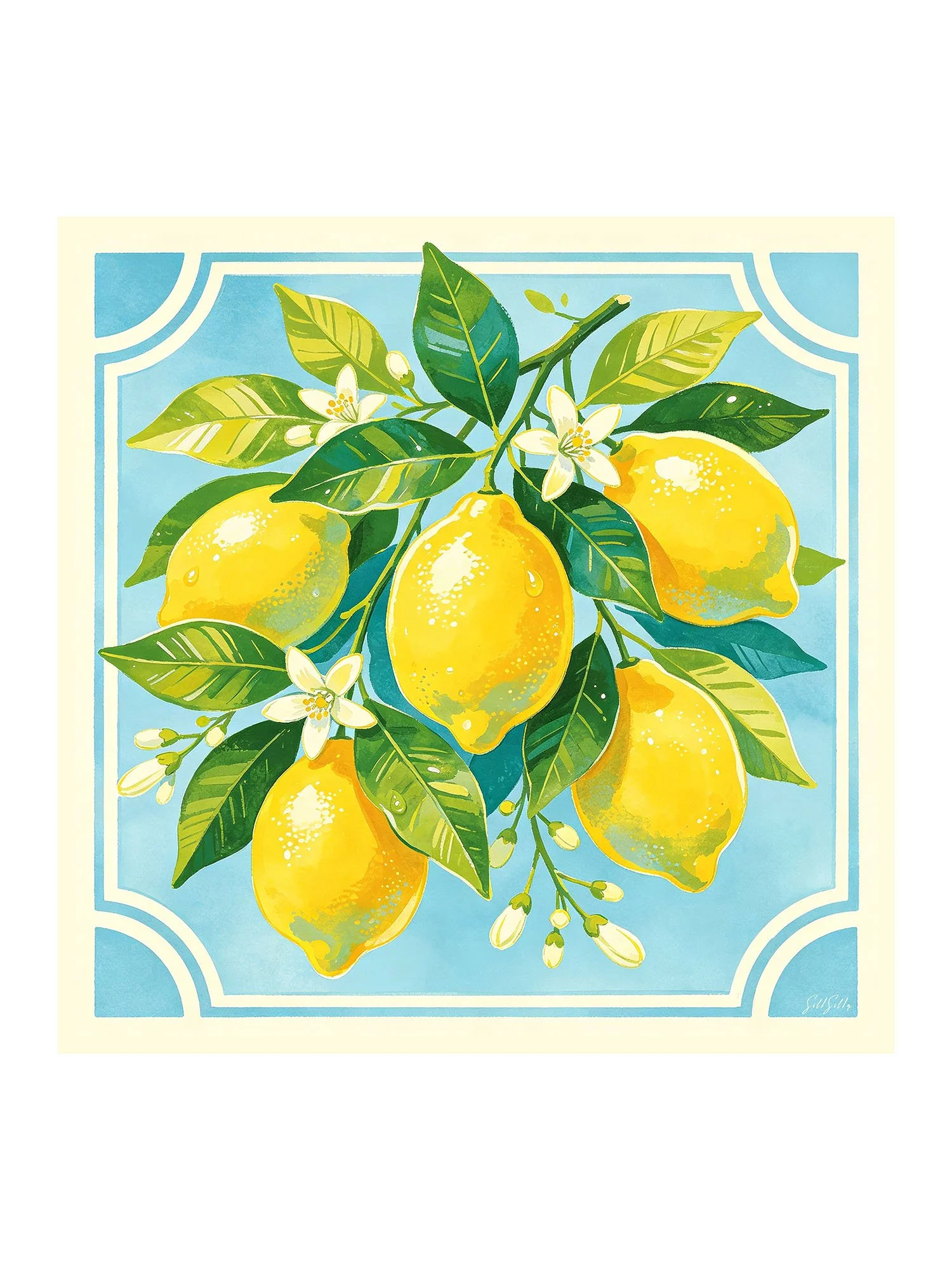 Foulard En Soie De Mûrier 100 Pour Cent Motif Citron Taille 90 x 90 cm