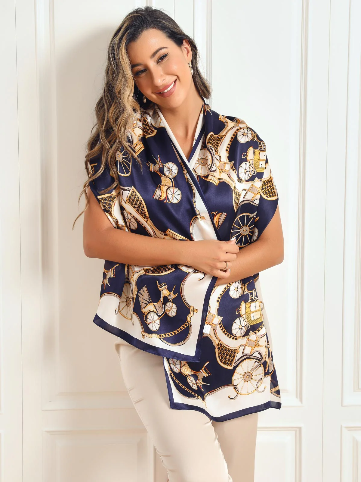 Foulard Châle 100% Soie de Mûrier Imprimé Carré Long Rectangle 170x53cm - Image 3