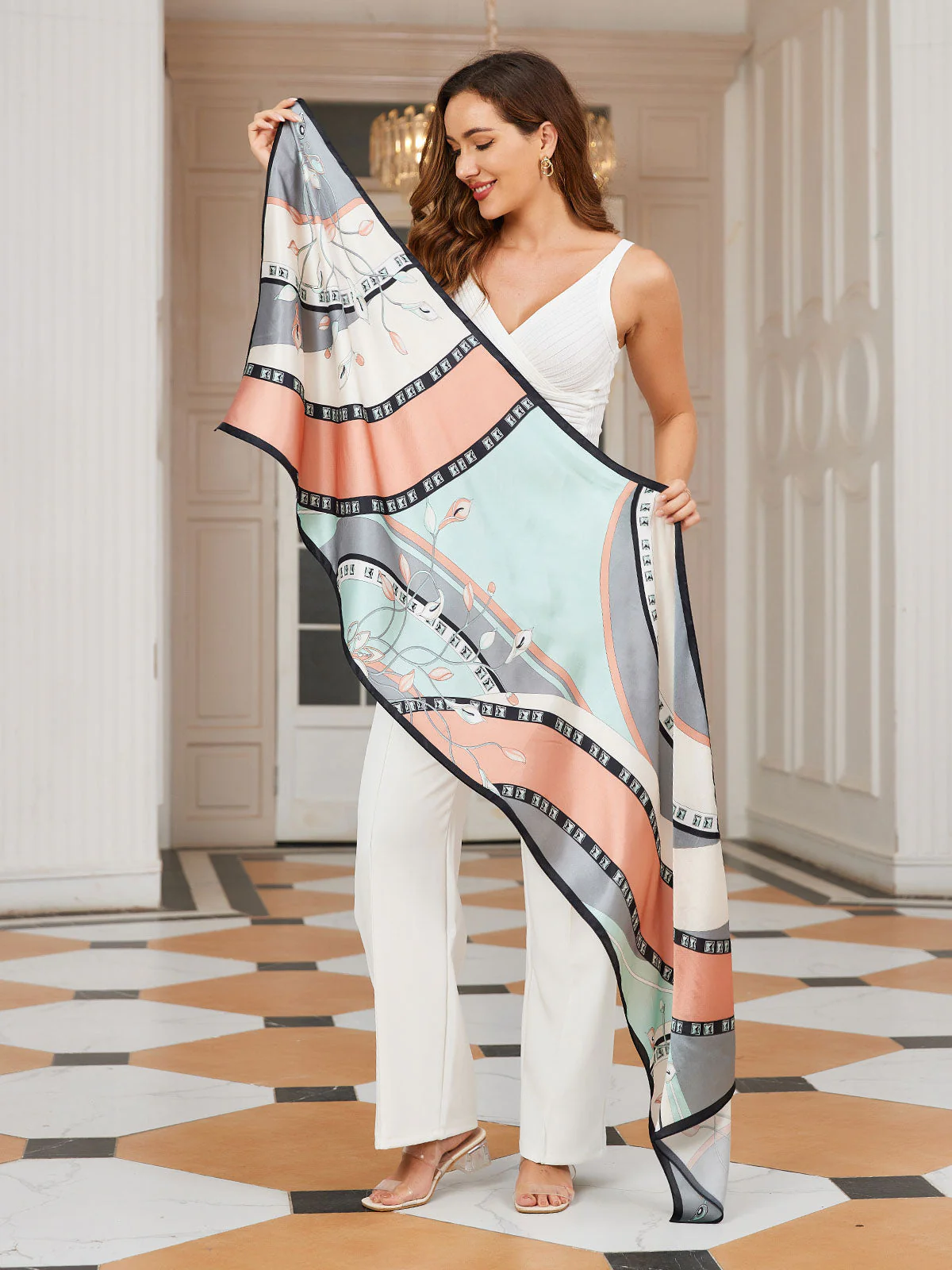 Foulard Châle Long Rectangulaire 100% Soie de Mûrier Imprimé 170x53cm - Image 7