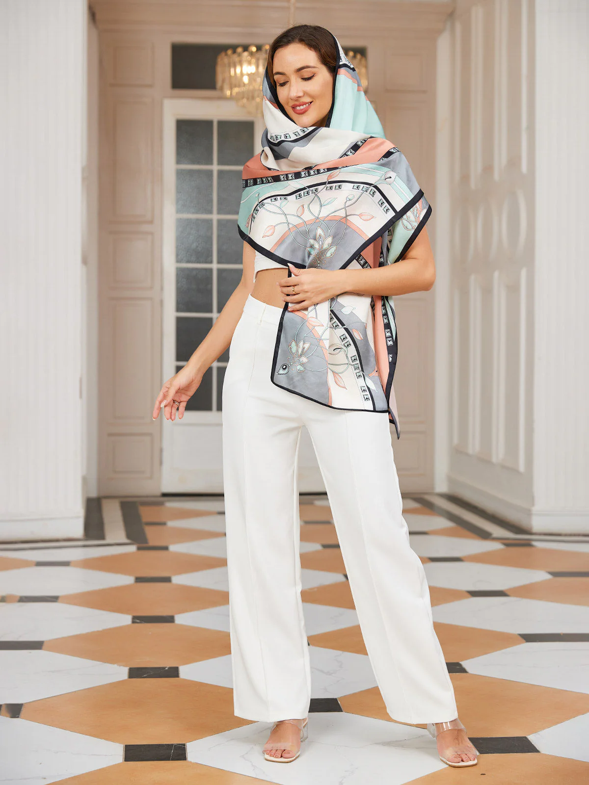 Foulard Châle Long Rectangulaire 100% Soie de Mûrier Imprimé 170x53cm - Image 9