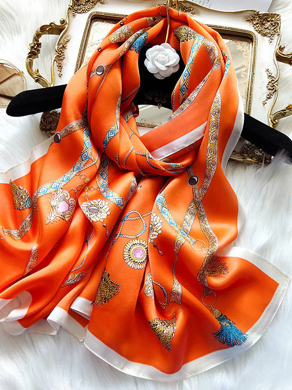 Foulard Châle Long Rectangulaire 100% Soie de Mûrier Imprimé 170x53cm