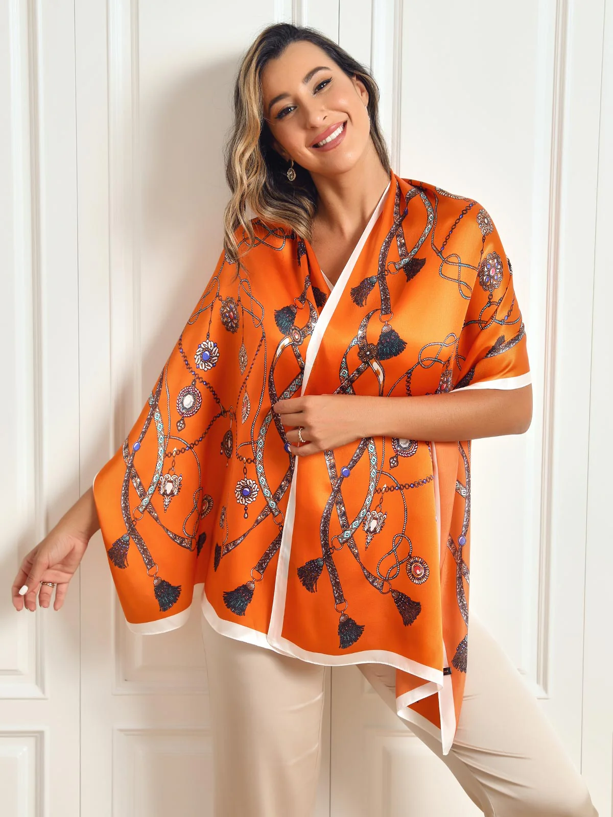 Foulard Châle Long Rectangulaire 100% Soie de Mûrier Imprimé 170x53cm - Image 2