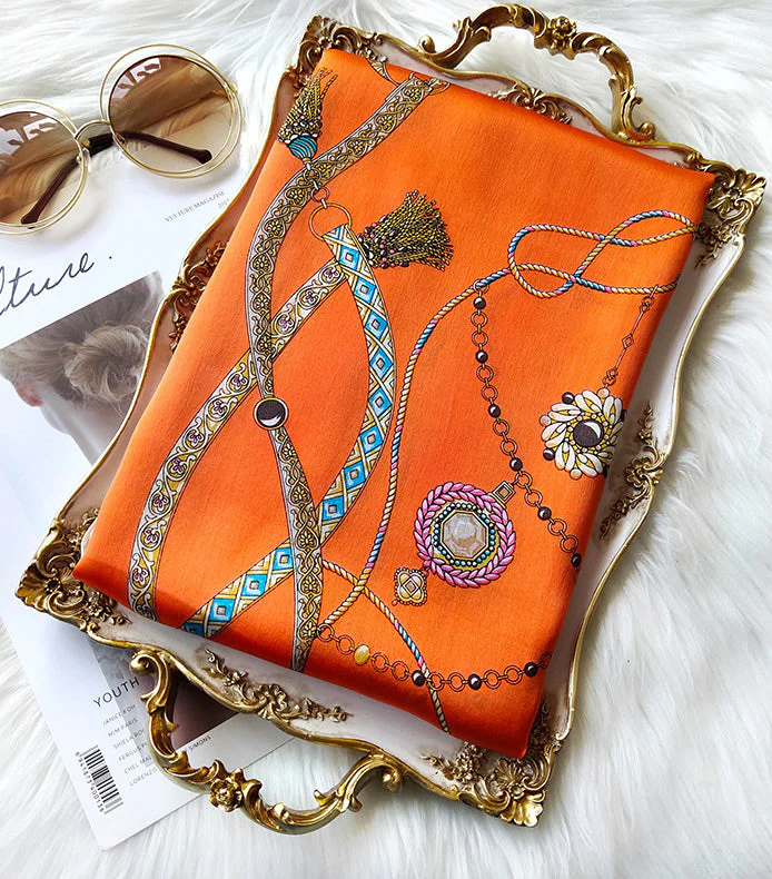 Foulard Châle Long Rectangulaire 100% Soie de Mûrier Imprimé 170x53cm - Image 3