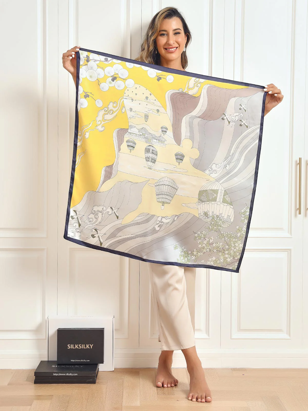 Foulard Châle Carré 100% Soie de Mûrier Imprimé 88*88cm - Image 54