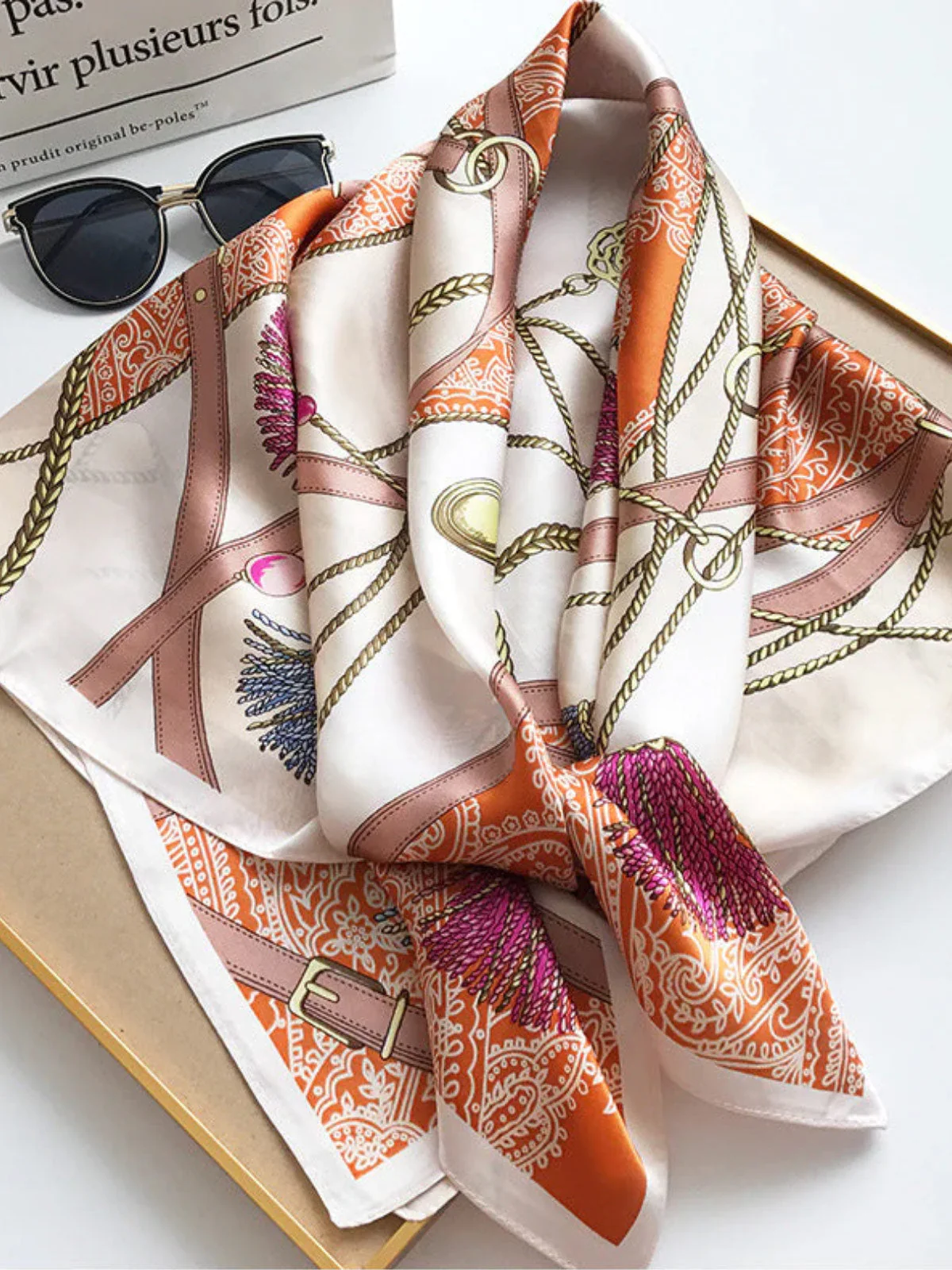 Foulard Châle Carré 100% Soie de Mûrier Imprimé 88*88cm - Image 35