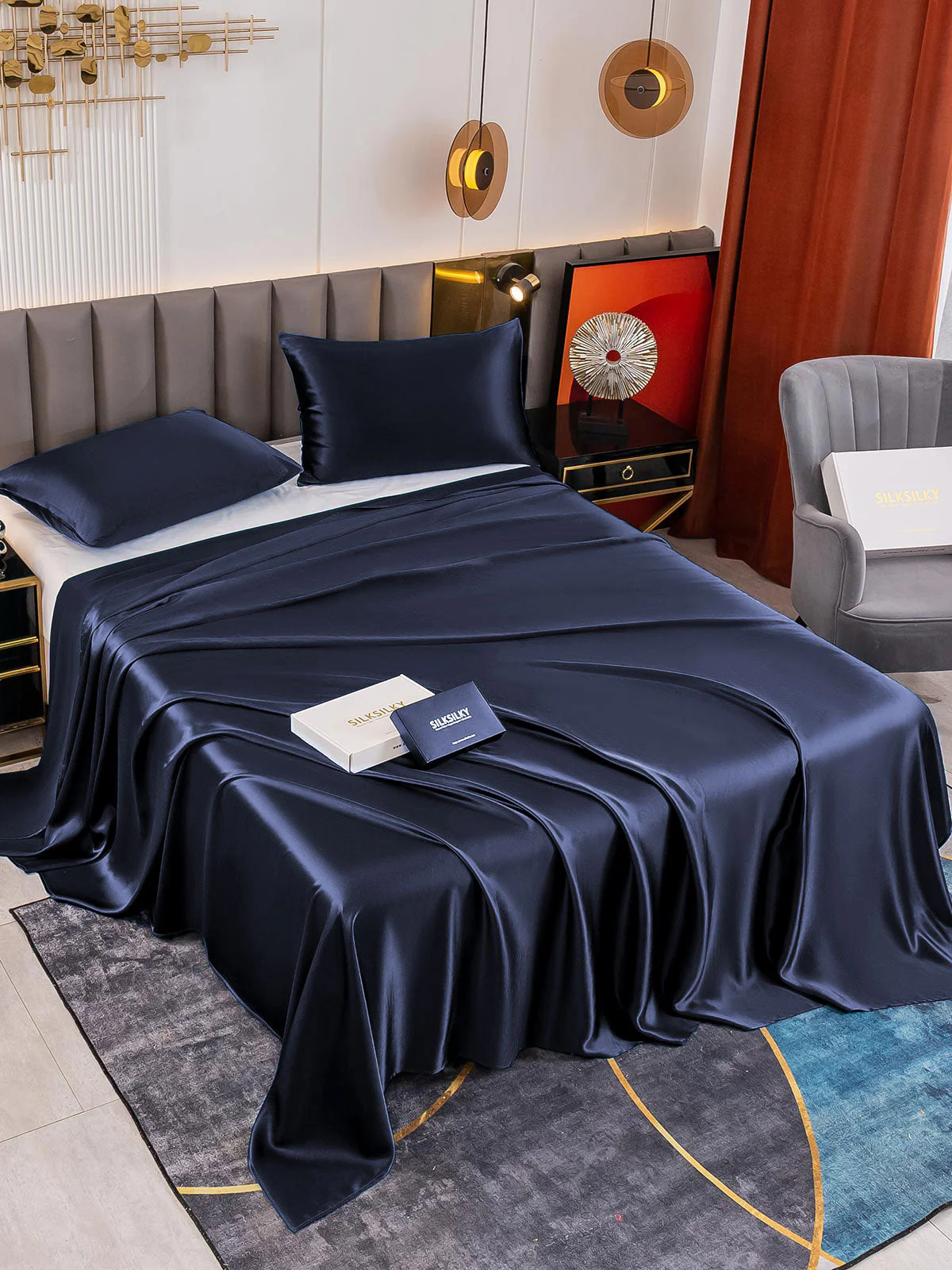 19Momme 3Pcs Set de soie Draps Plat+2x Taies d‘oreiller - Image 11