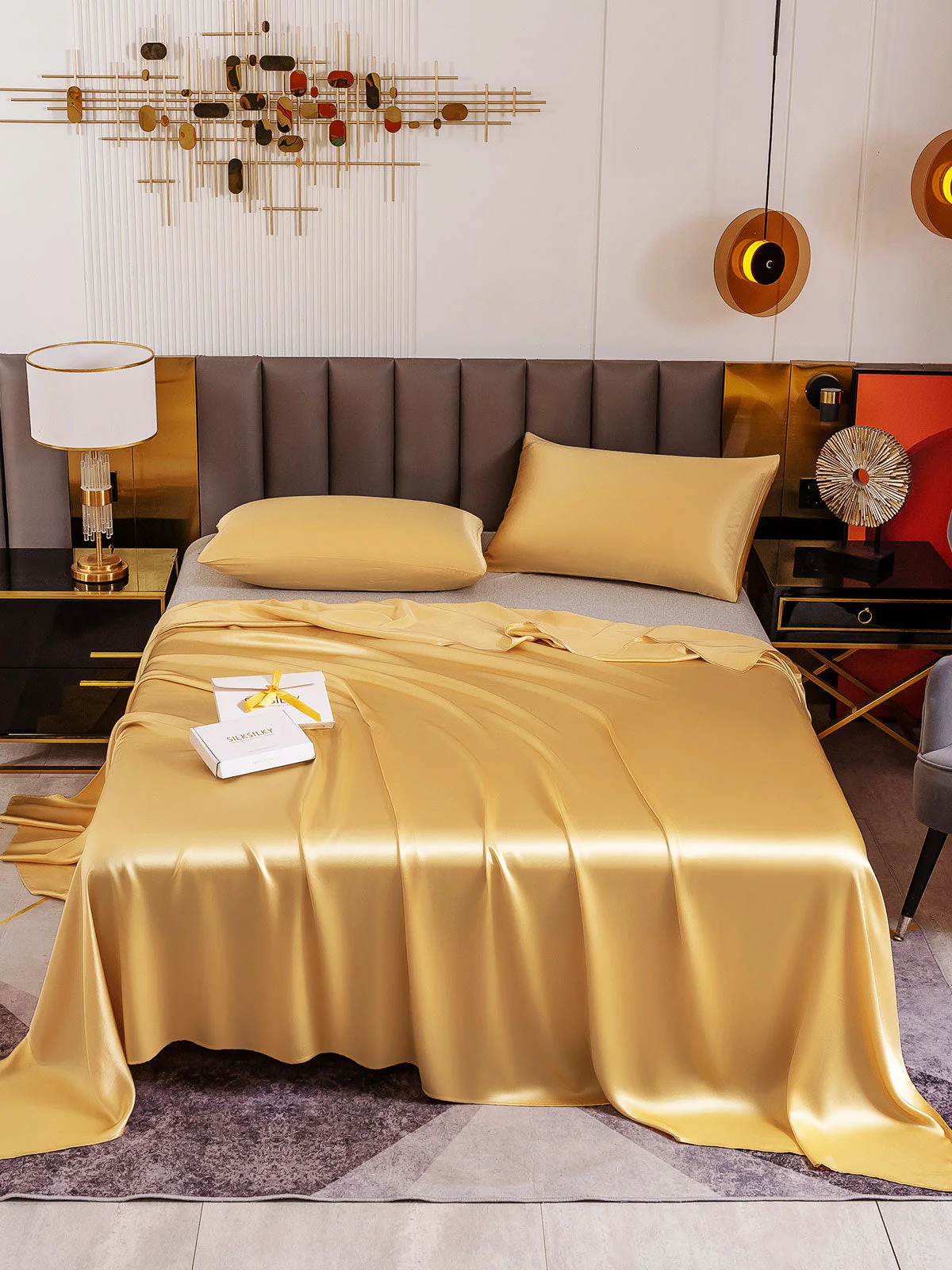 19Momme 3Pcs Set de soie Draps Plat+2x Taies d‘oreiller - Image 22