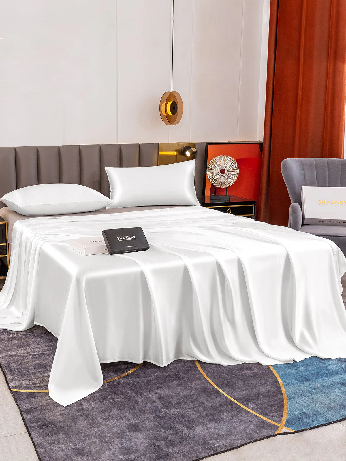 19Momme 3Pcs Set de soie Draps Plat+2x Taies d‘oreiller - Image 3