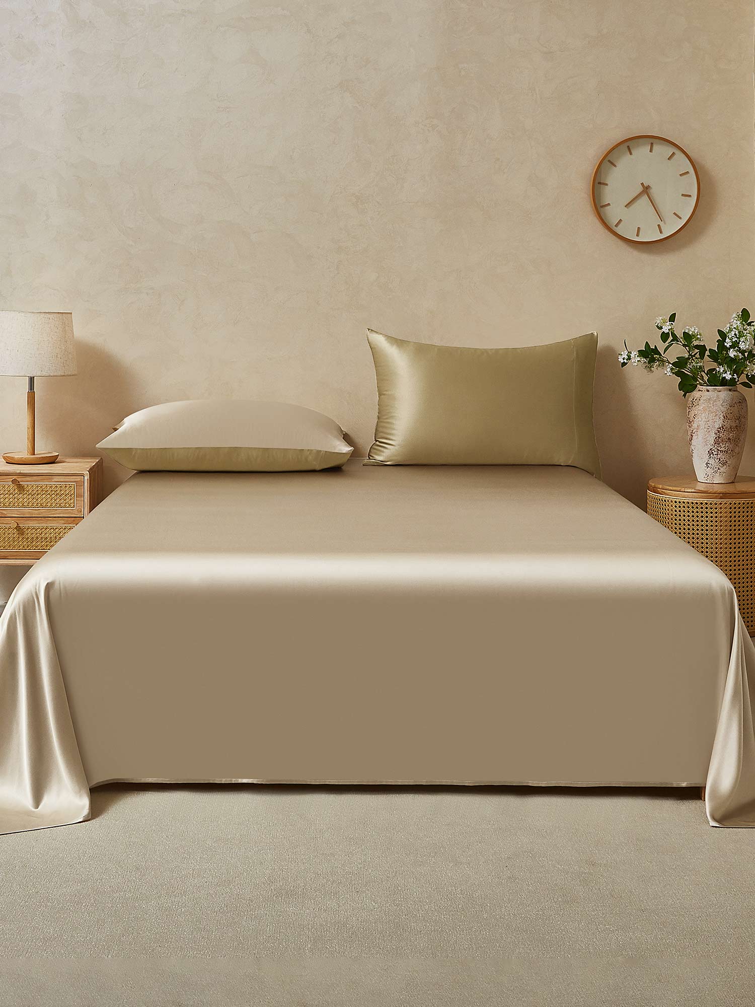 19Momme 3Pcs Set de soie Draps Plat+2x Taies d‘oreiller - Image 39