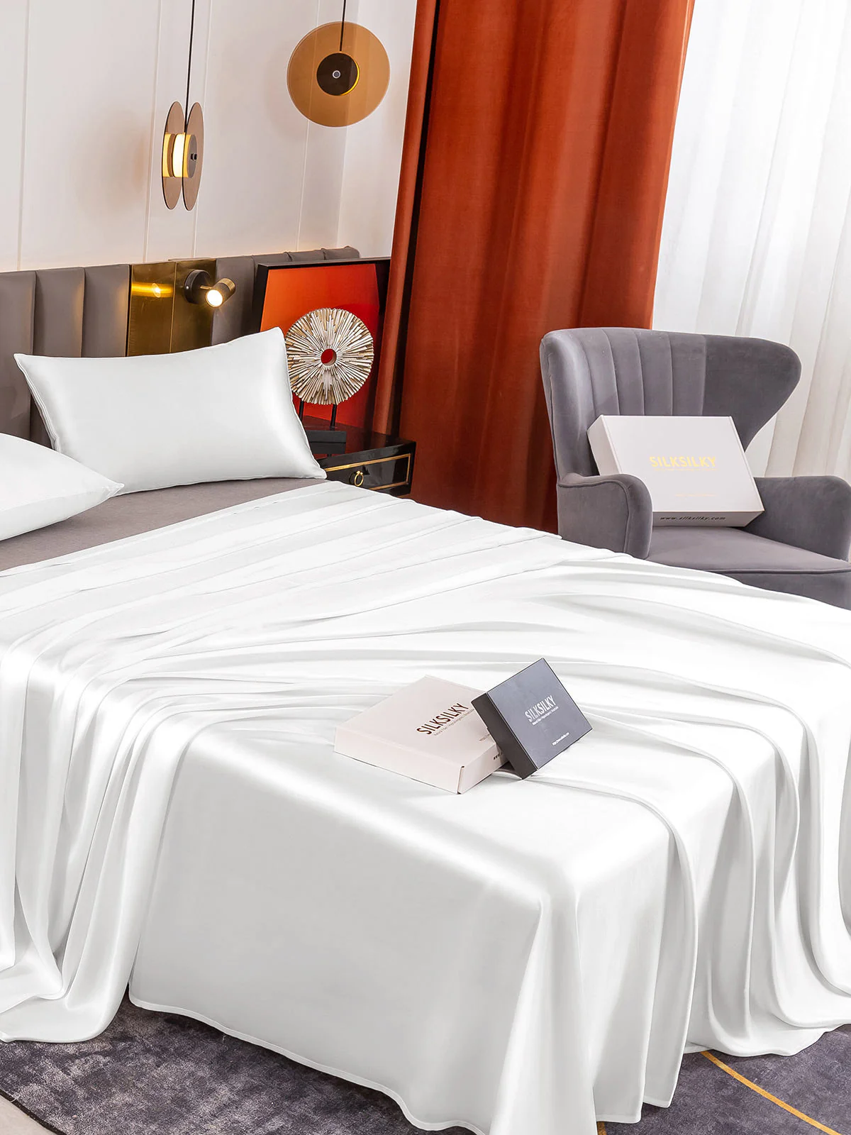 19Momme 3Pcs Set de soie Draps Plat+2x Taies d‘oreiller - Image 4