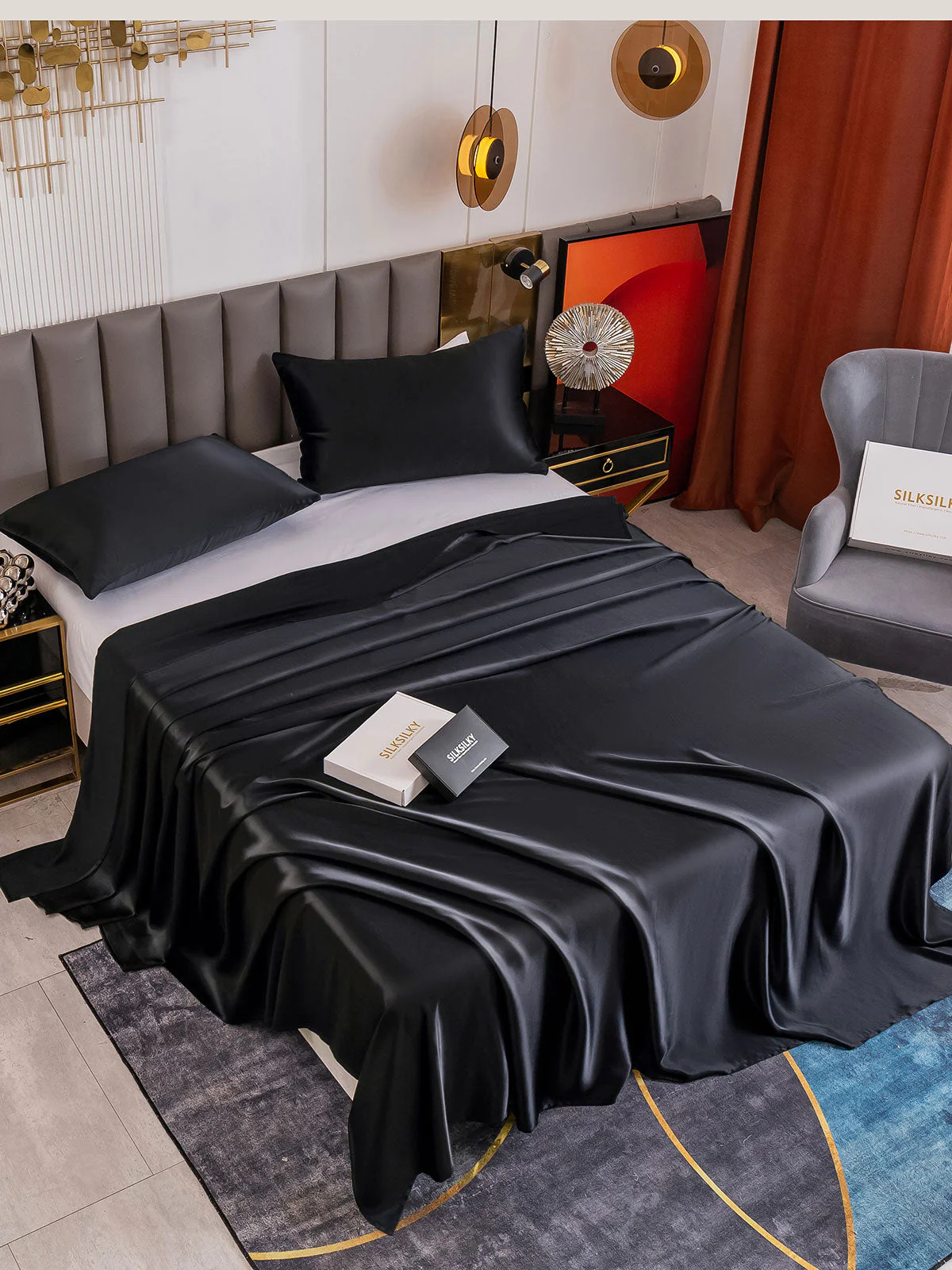 19Momme 3Pcs Set de soie Draps Plat+2x Taies d‘oreiller - Image 43