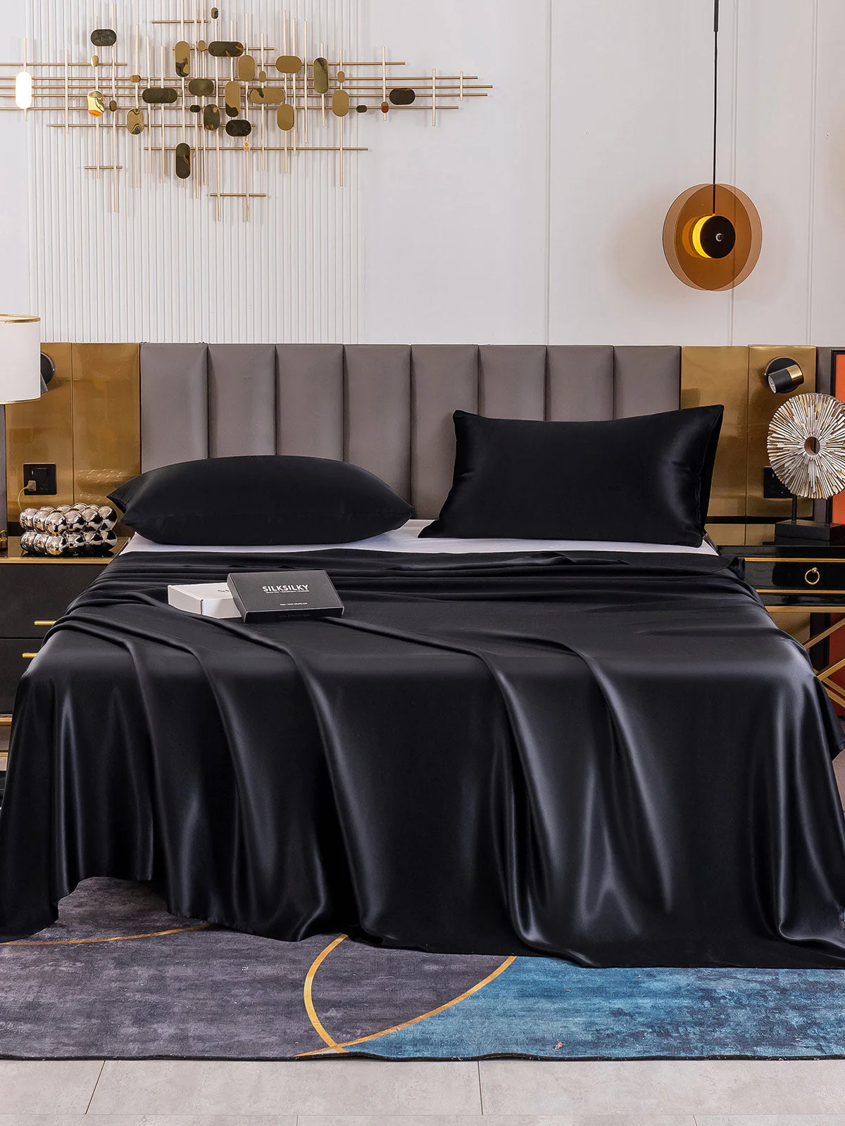 19Momme 3Pcs Set de soie Draps Plat+2x Taies d‘oreiller - Image 44