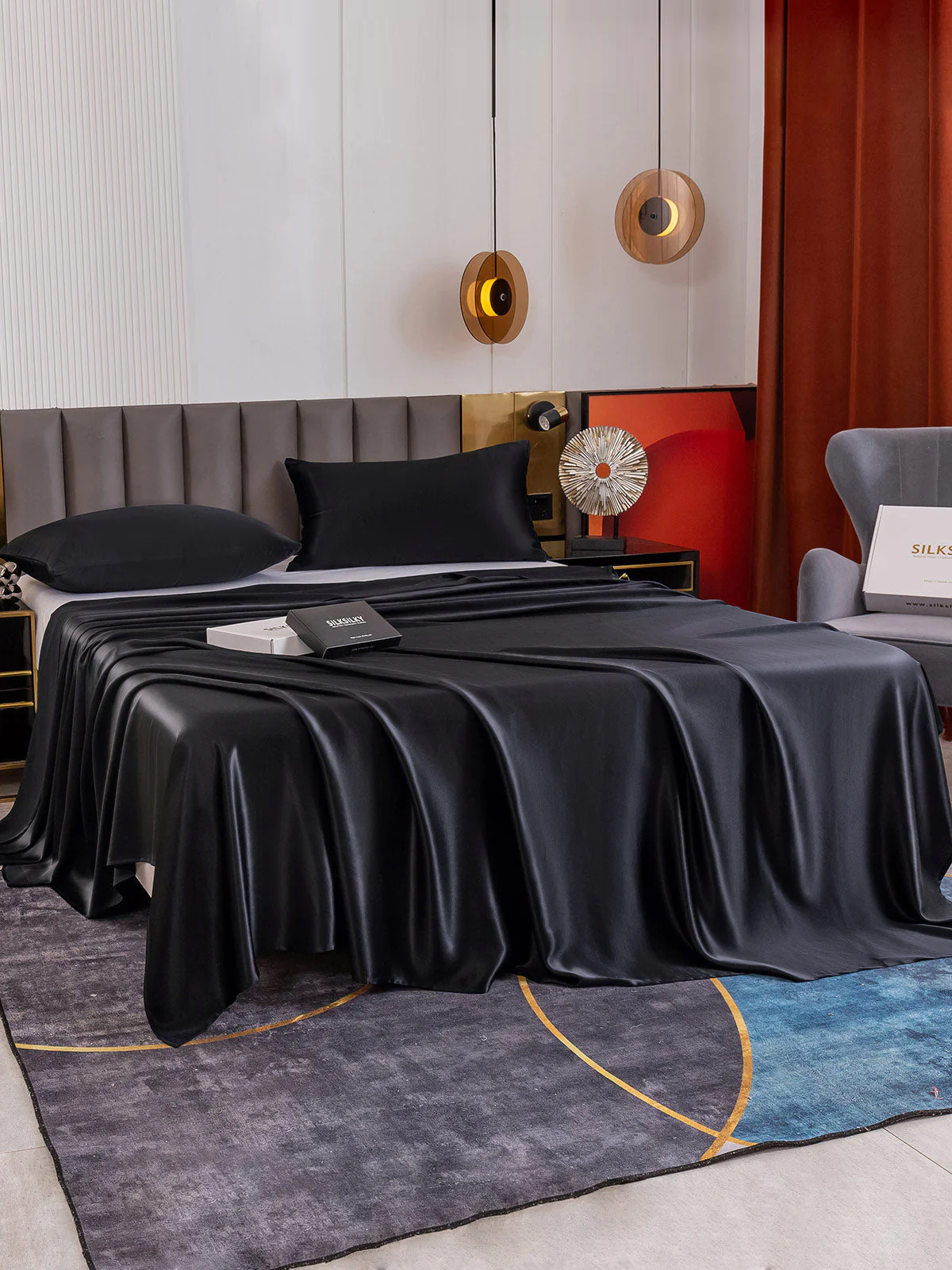 19Momme 3Pcs Set de soie Draps Plat+2x Taies d‘oreiller - Image 45