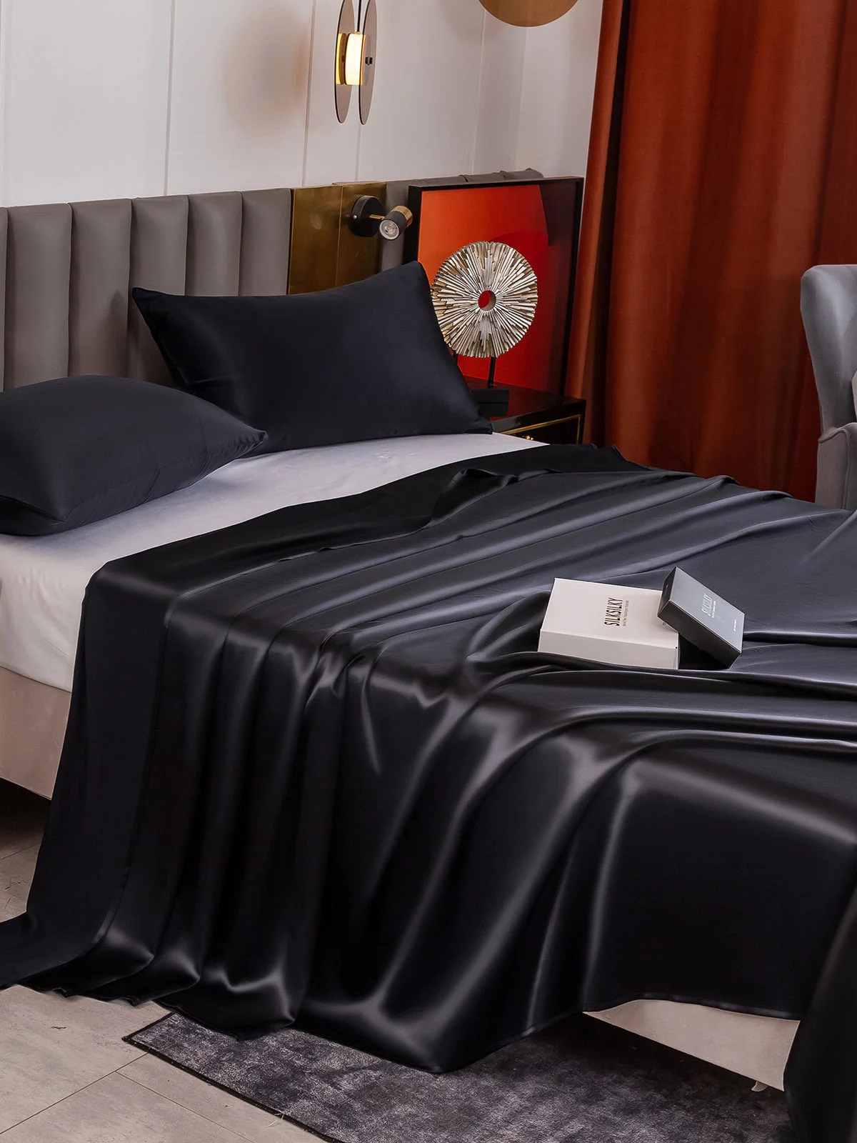 19Momme 3Pcs Set de soie Draps Plat+2x Taies d‘oreiller - Image 46