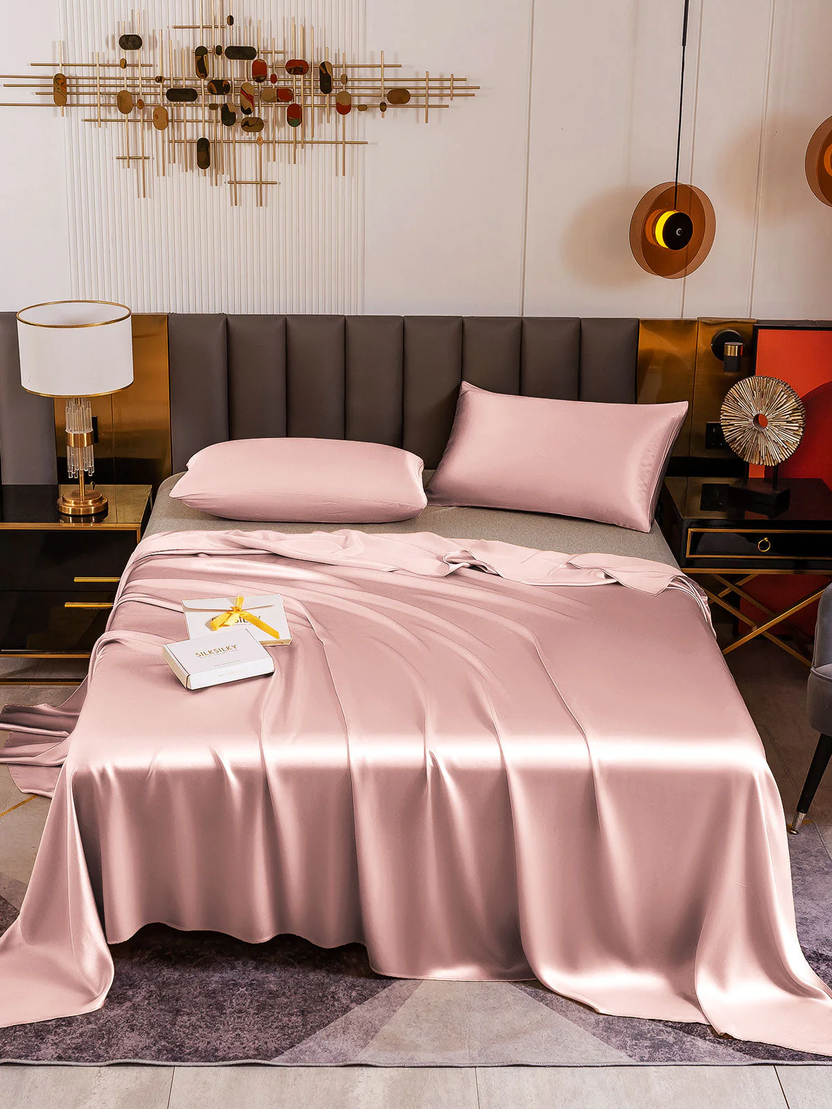 19Momme 3Pcs Set de soie Draps Plat+2x Taies d‘oreiller - Image 49