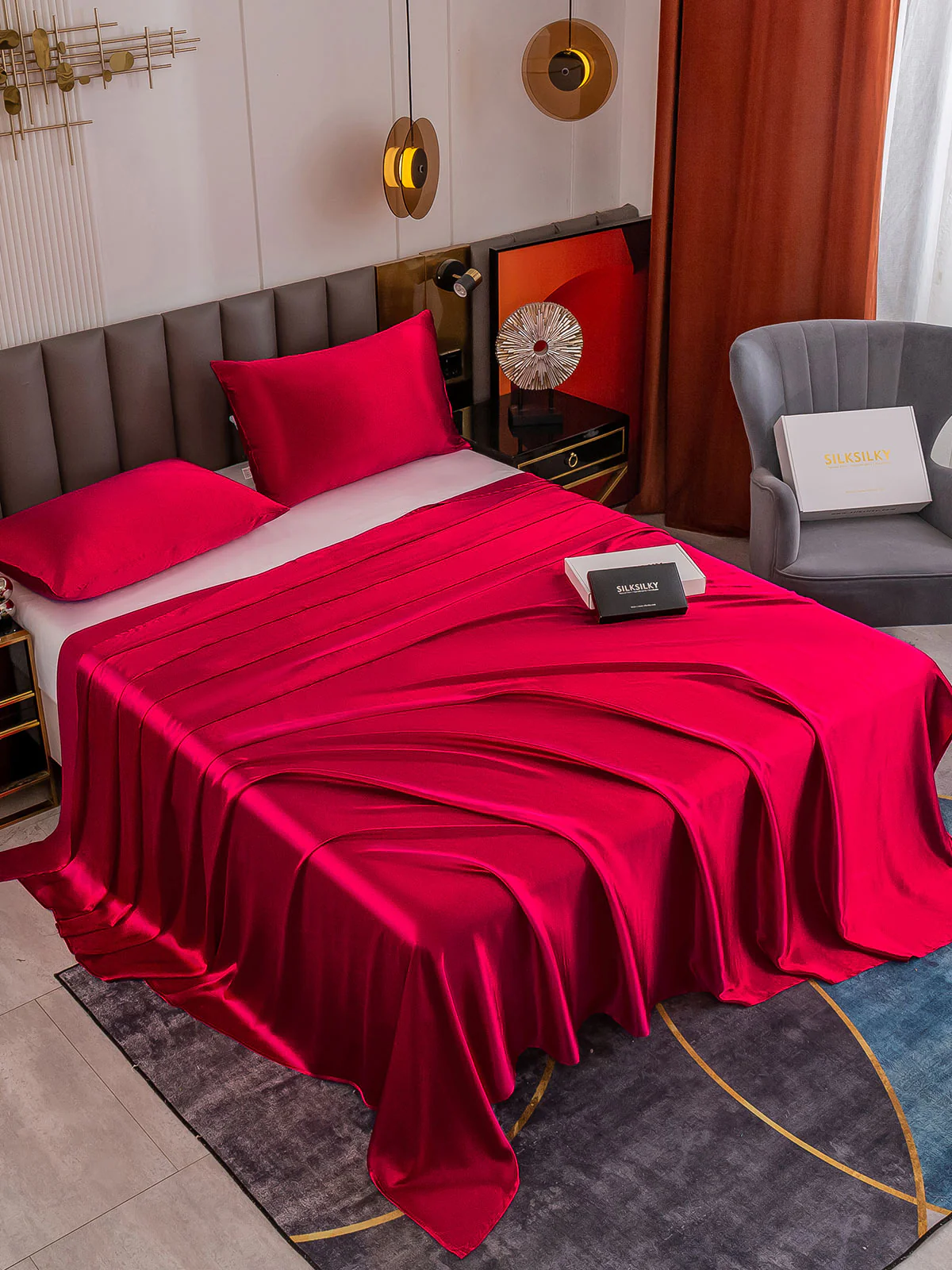 19Momme 3Pcs Set de soie Draps Plat+2x Taies d‘oreiller - Image 6