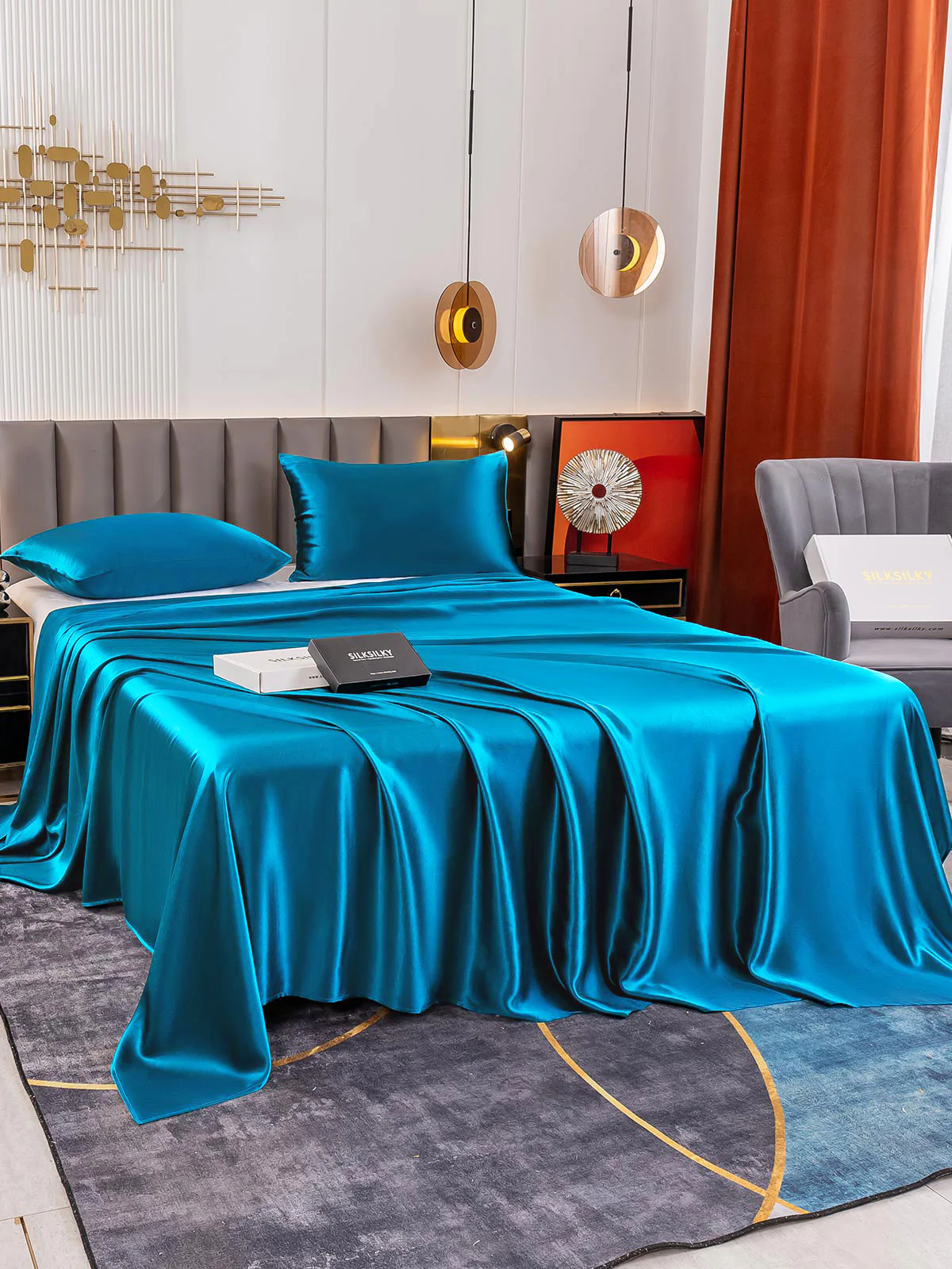 19Momme 3Pcs Set de soie Draps Plat+2x Taies d‘oreiller - Image 66