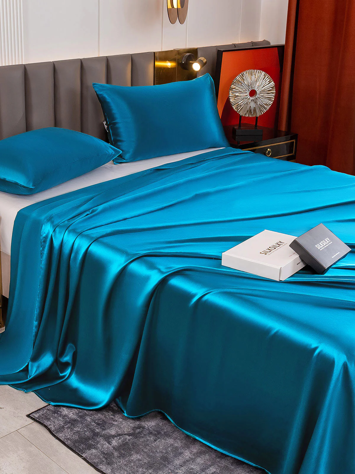 19Momme 3Pcs Set de soie Draps Plat+2x Taies d‘oreiller - Image 67