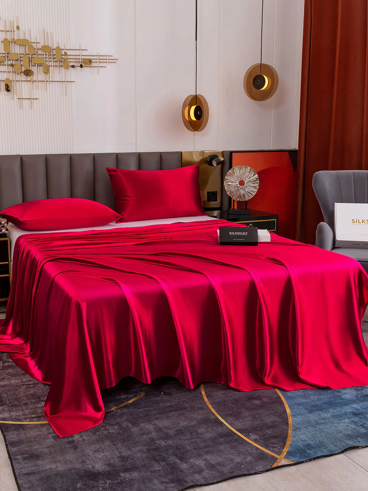 19Momme 3Pcs Set de soie Draps Plat+2x Taies d‘oreiller - Image 7