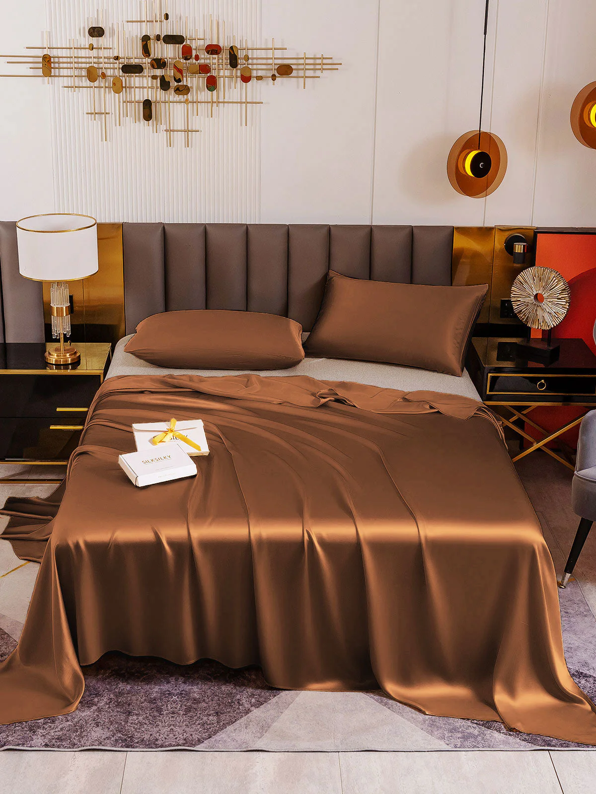 19Momme 3Pcs Set de soie Draps Plat+2x Taies d‘oreiller - Image 70