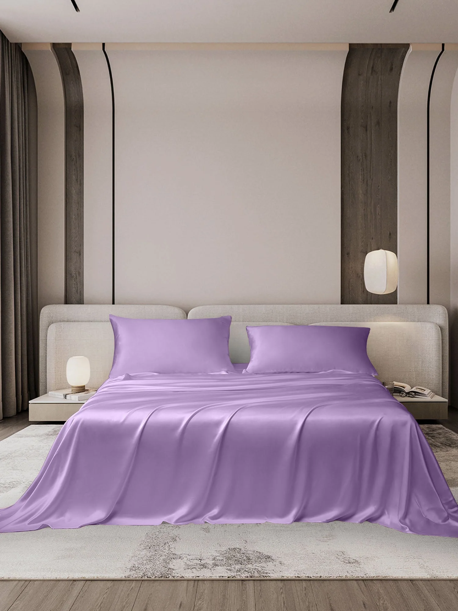 19Momme 3Pcs Set de soie Draps Plat+2x Taies d‘oreiller - Image 78