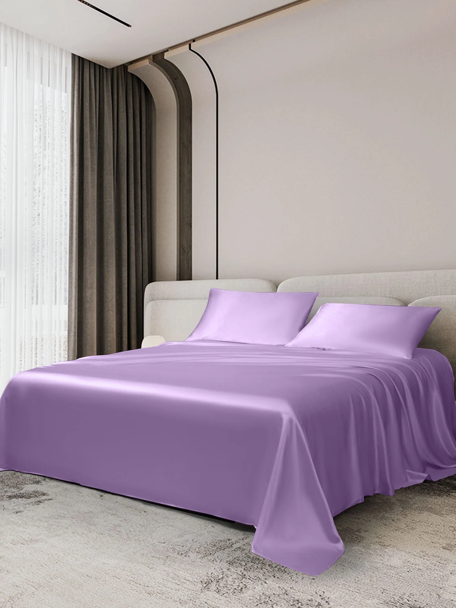 19Momme 3Pcs Set de soie Draps Plat+2x Taies d‘oreiller - Image 79