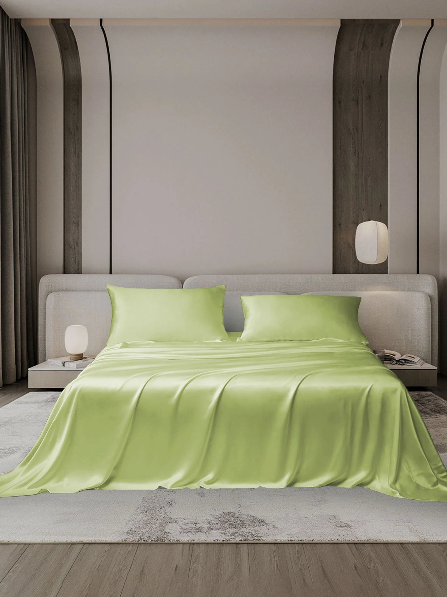 19Momme 3Pcs Set de soie Draps Plat+2x Taies d‘oreiller - Image 83