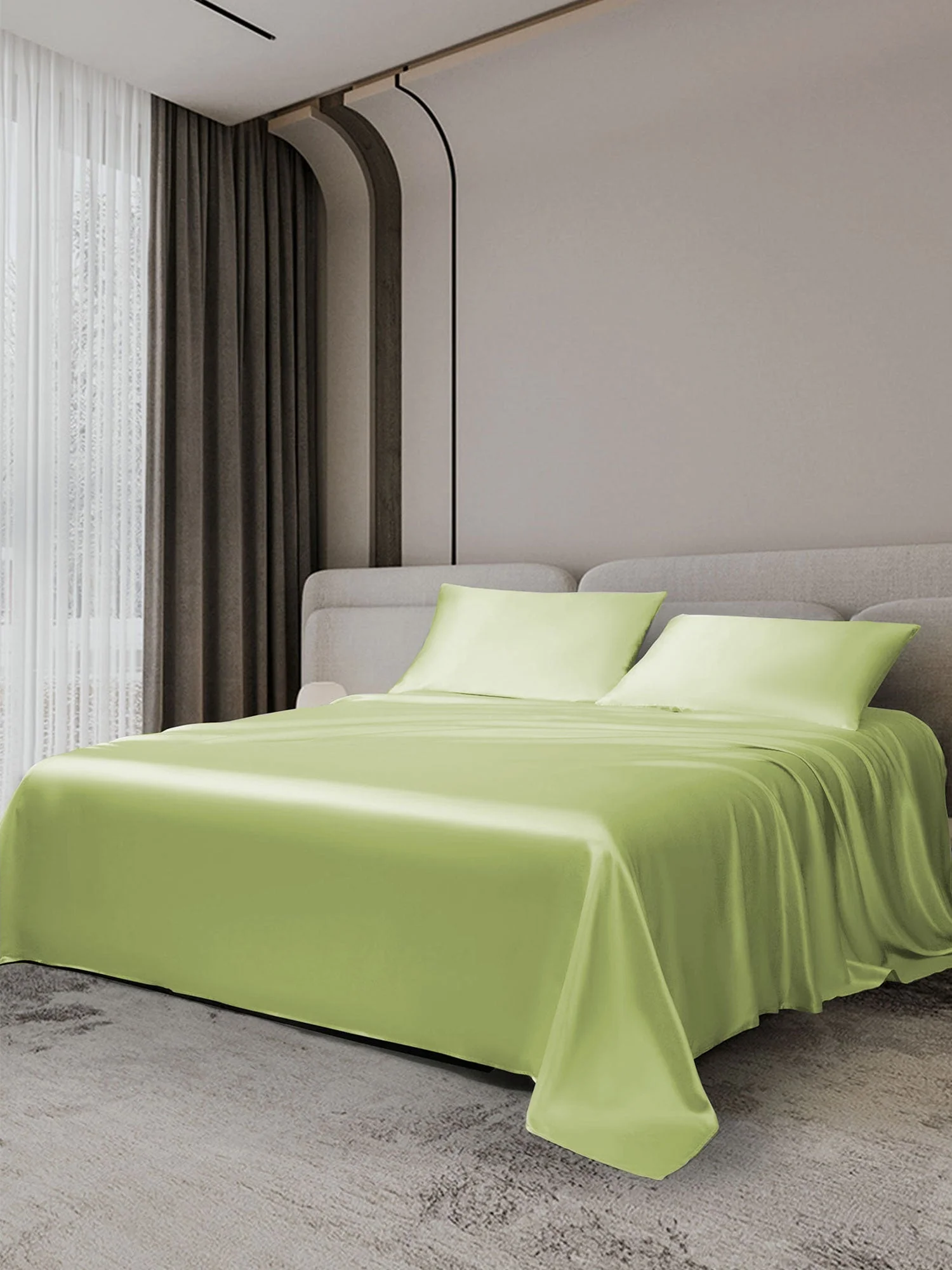 19Momme 3Pcs Set de soie Draps Plat+2x Taies d‘oreiller - Image 84