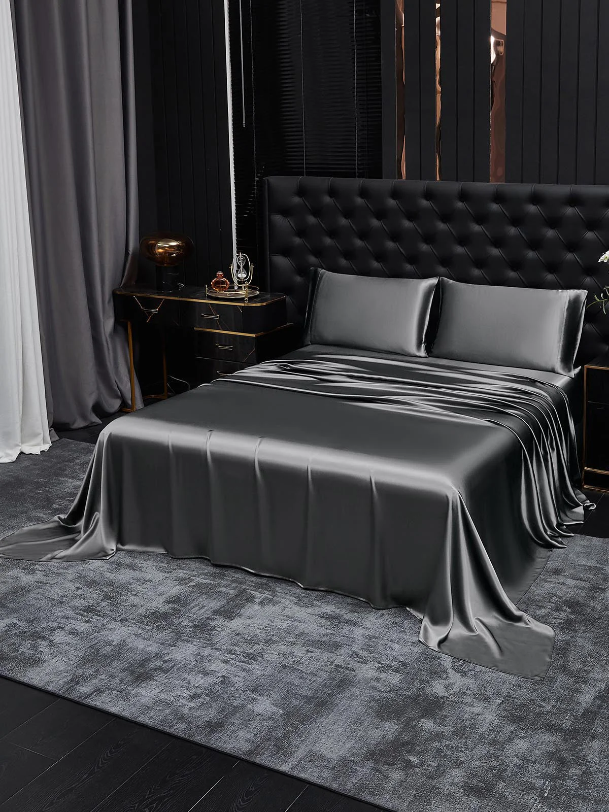 19Momme 3Pcs Set de soie Draps Plat+2x Taies d‘oreiller - Image 91