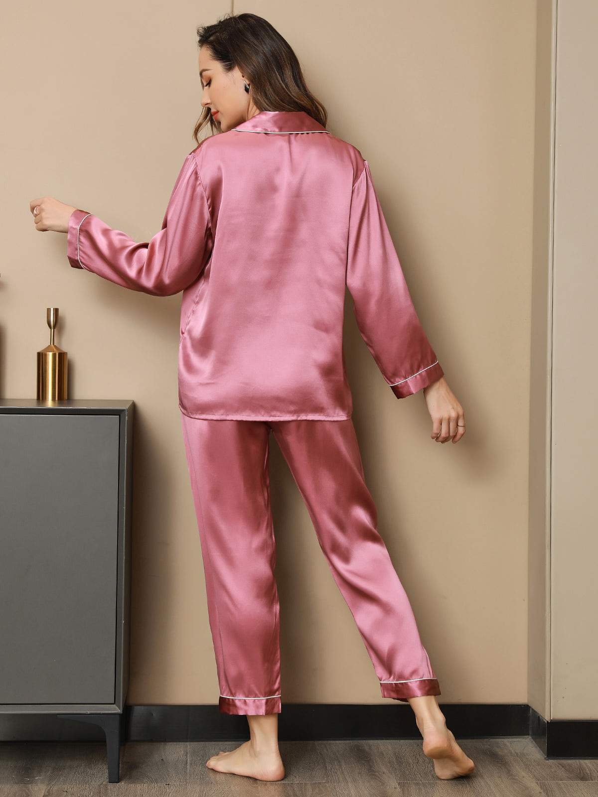 Pyjama à Manches Longues en Soie Pure 2 Pièces - Image 38
