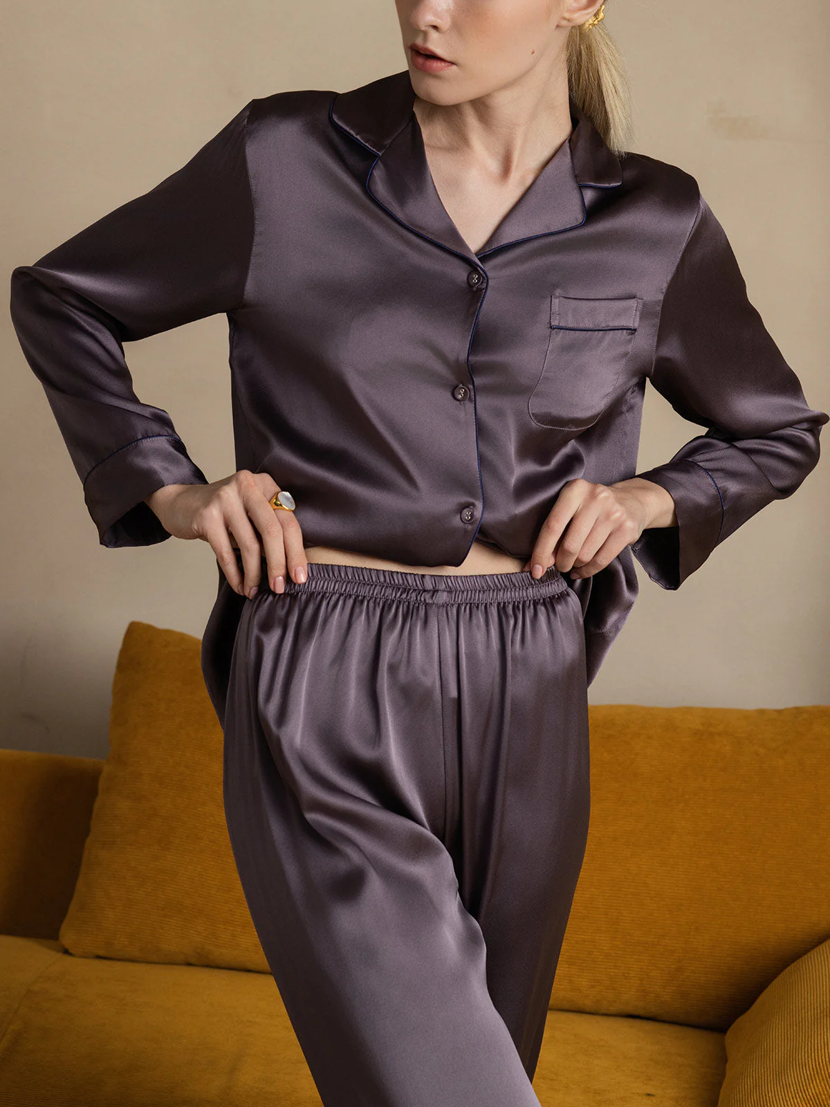 Pyjama à Manches Longues en Soie Pure 2 Pièces - Image 52