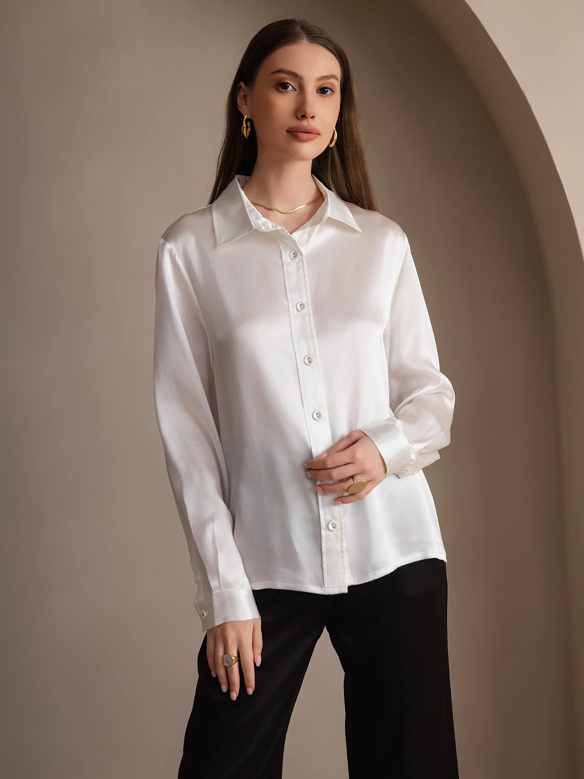 19 Momme Chemise Basique En Soie À La Mode - Image 23