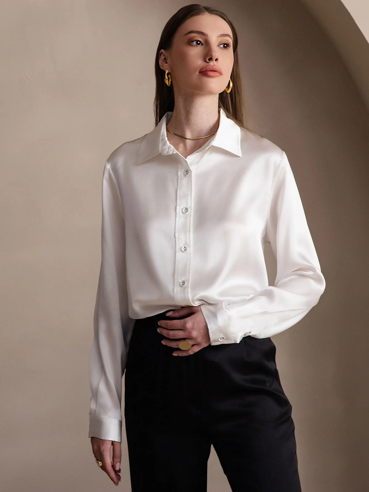 19 Momme Chemise Basique En Soie À La Mode - Image 24