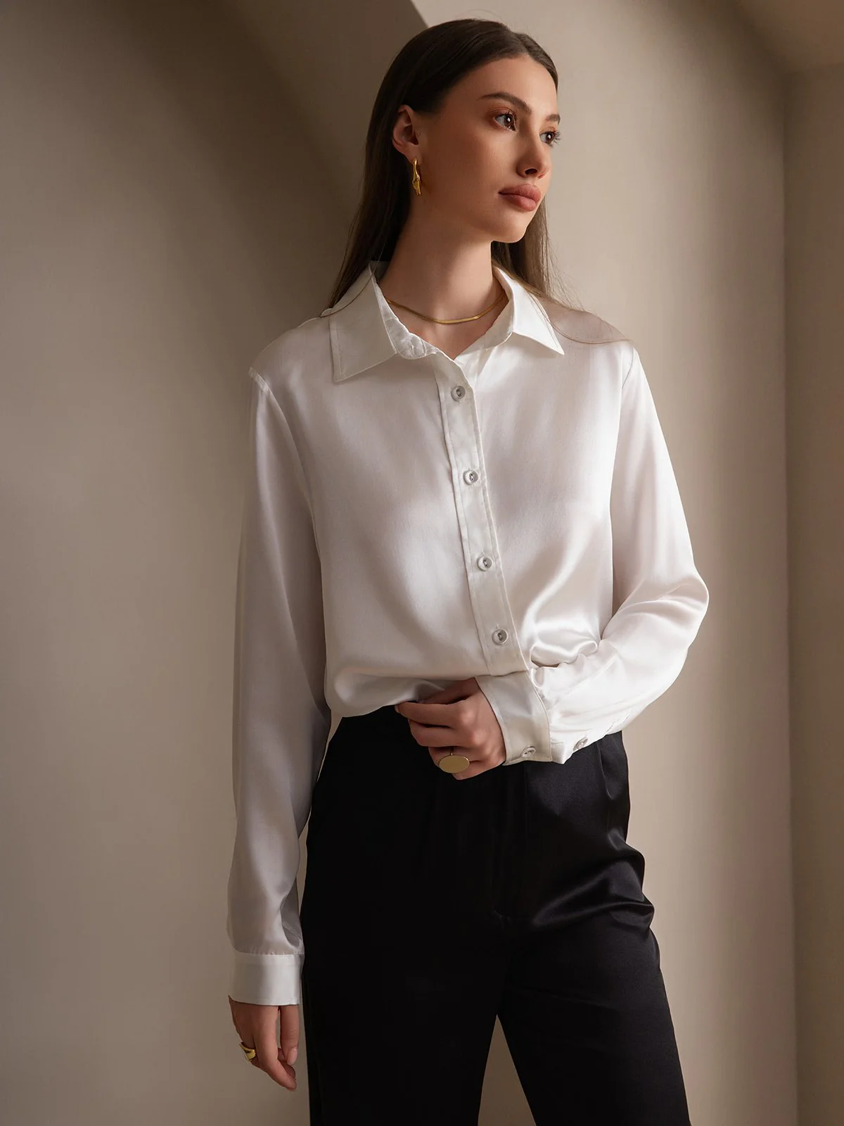 19 Momme Chemise Basique En Soie À La Mode - Image 25