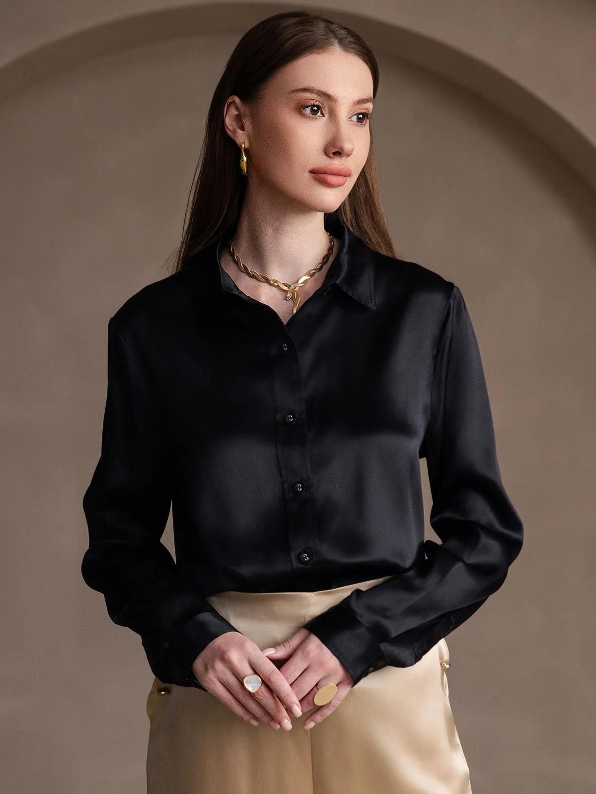 19 Momme Chemise Basique En Soie À La Mode - Image 47
