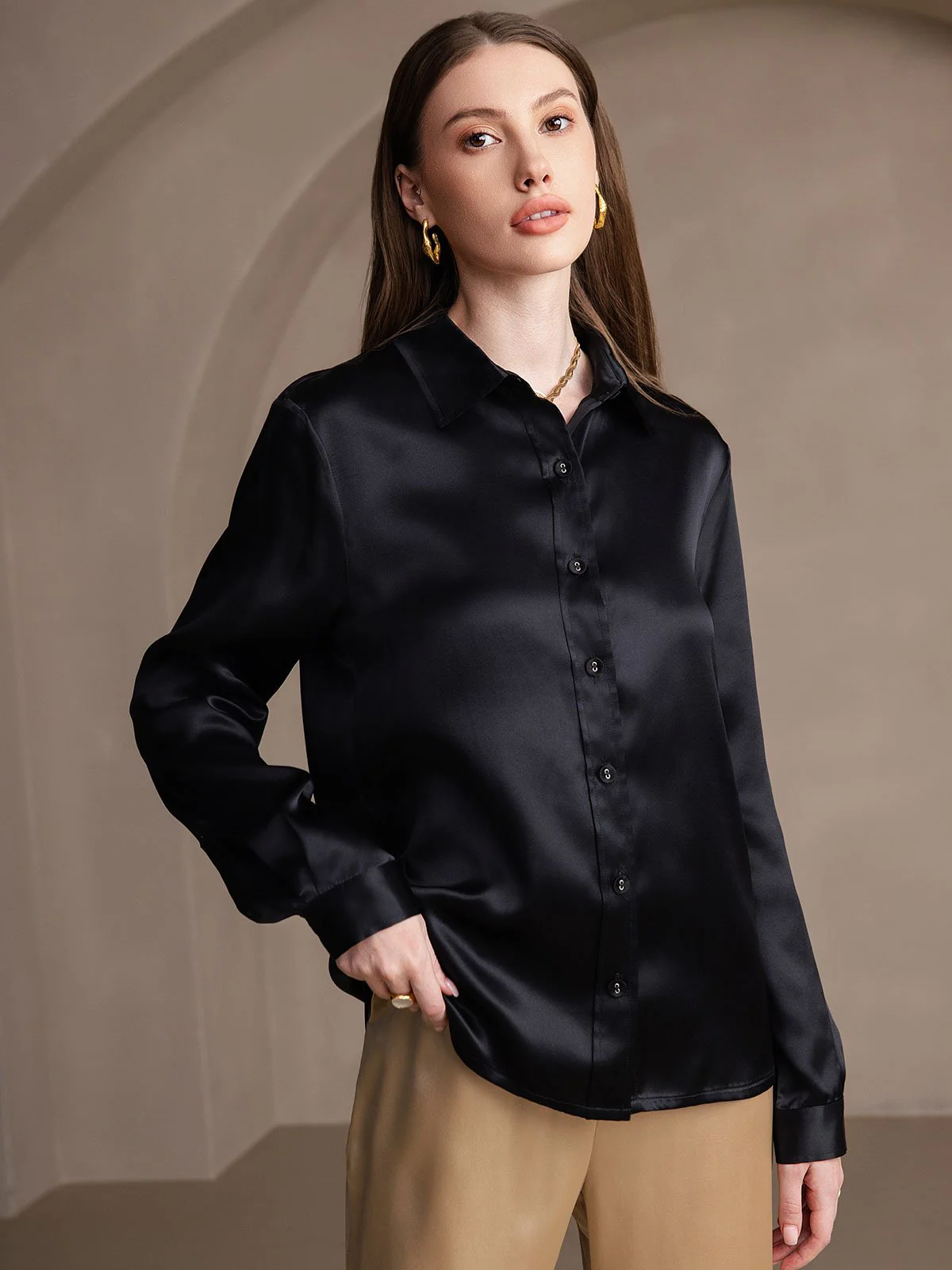19 Momme Chemise Basique En Soie À La Mode - Image 48