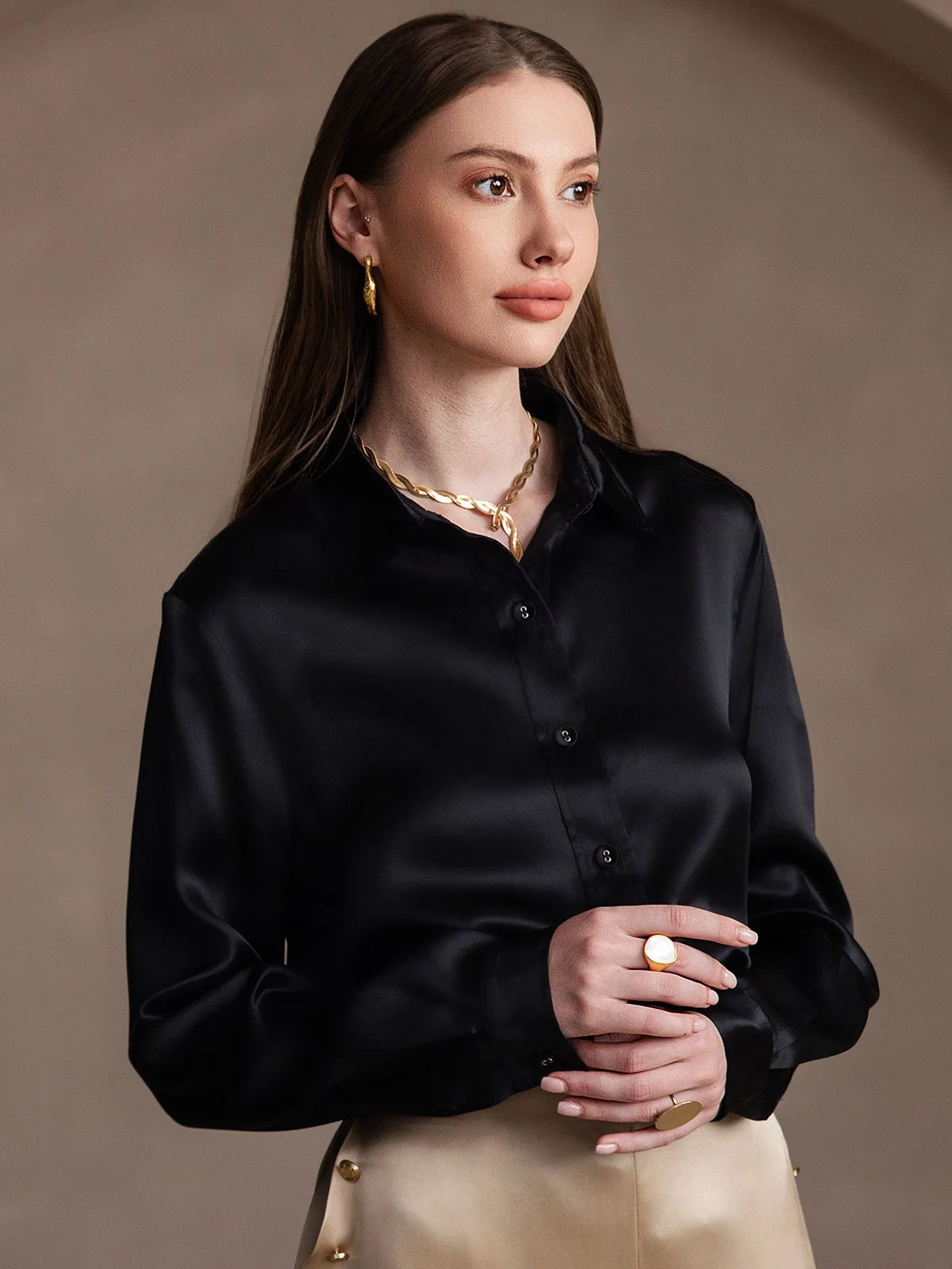 19 Momme Chemise Basique En Soie À La Mode - Image 49