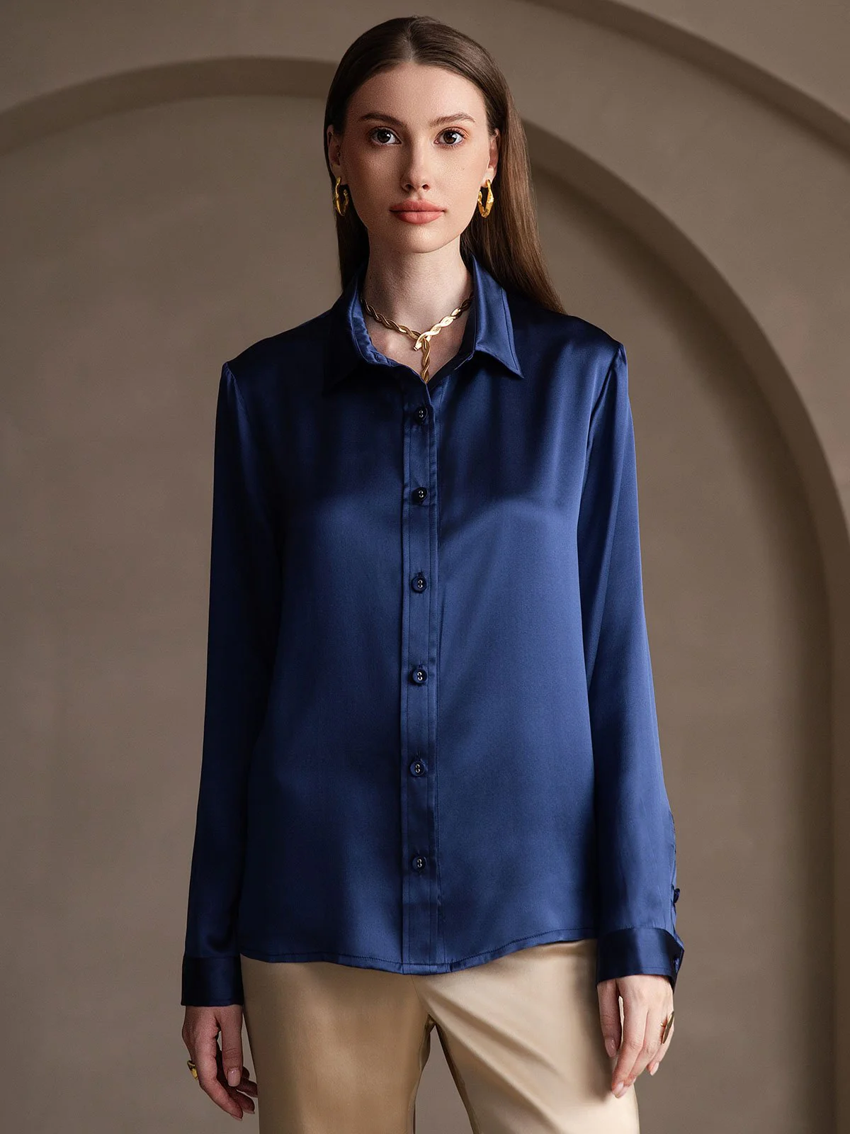 19 Momme Chemise Basique En Soie À La Mode - Image 53