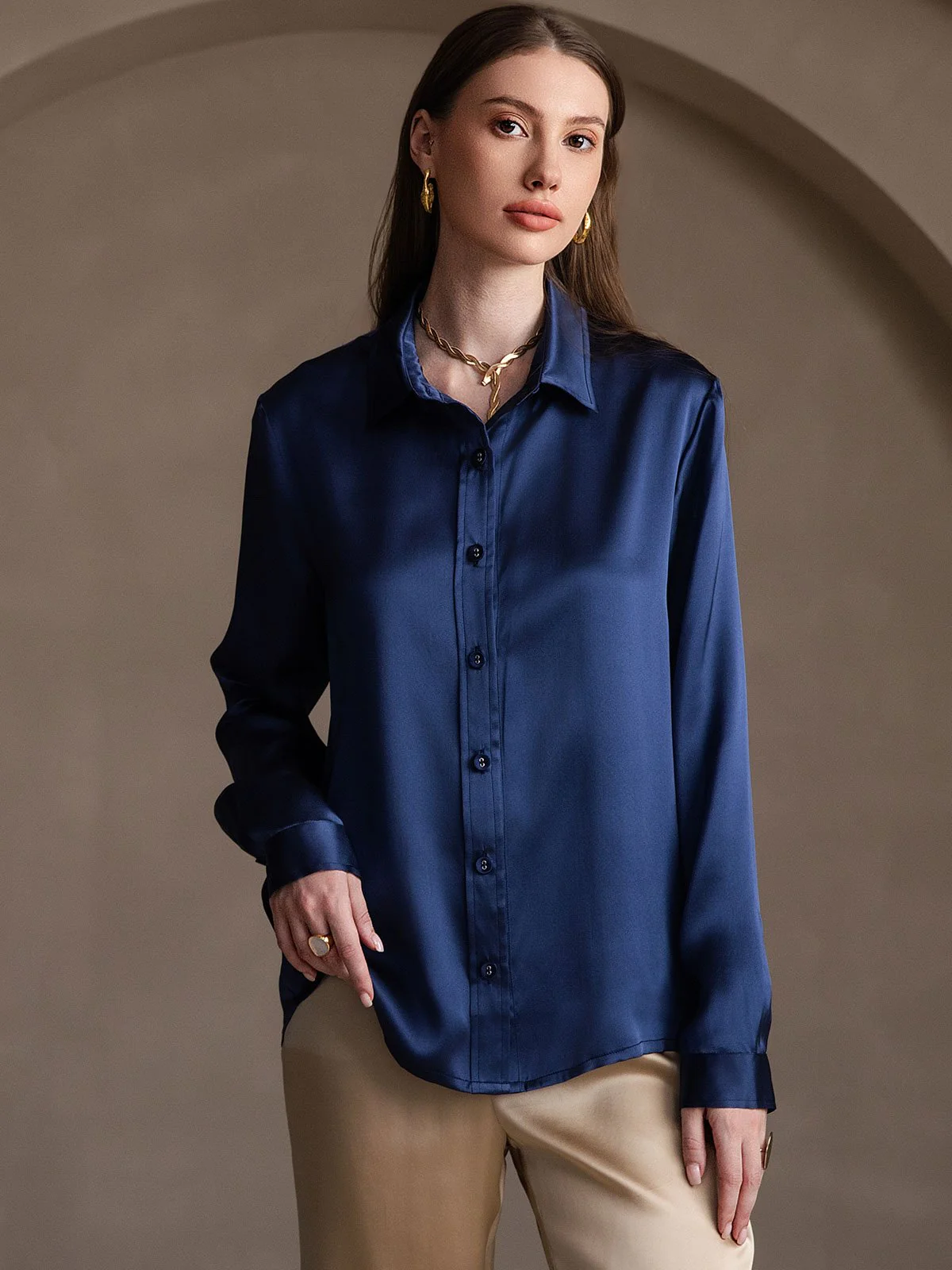 19 Momme Chemise Basique En Soie À La Mode - Image 56