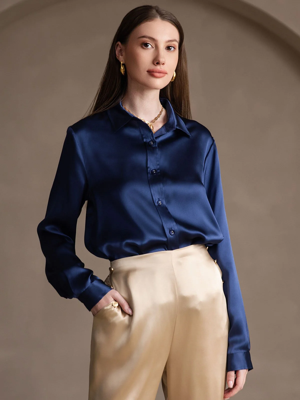 19 Momme Chemise Basique En Soie À La Mode - Image 57
