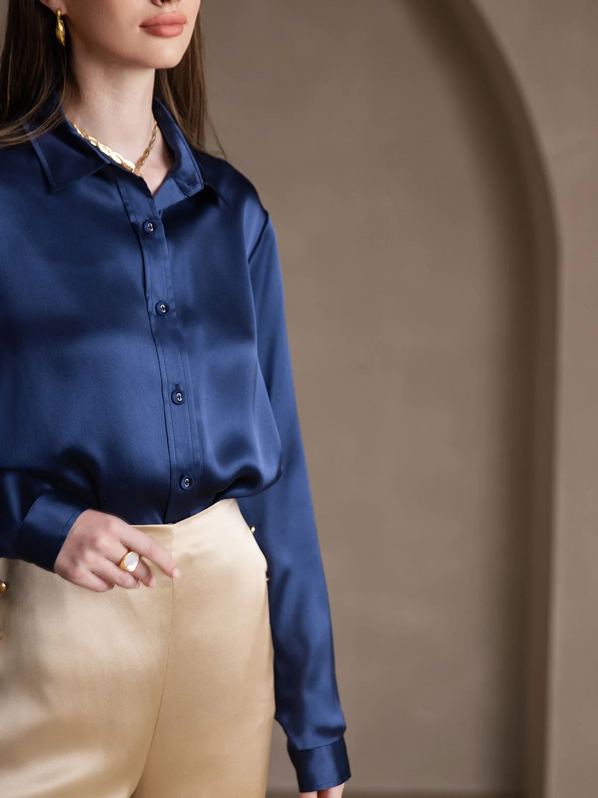 19 Momme Chemise Basique En Soie À La Mode - Image 58