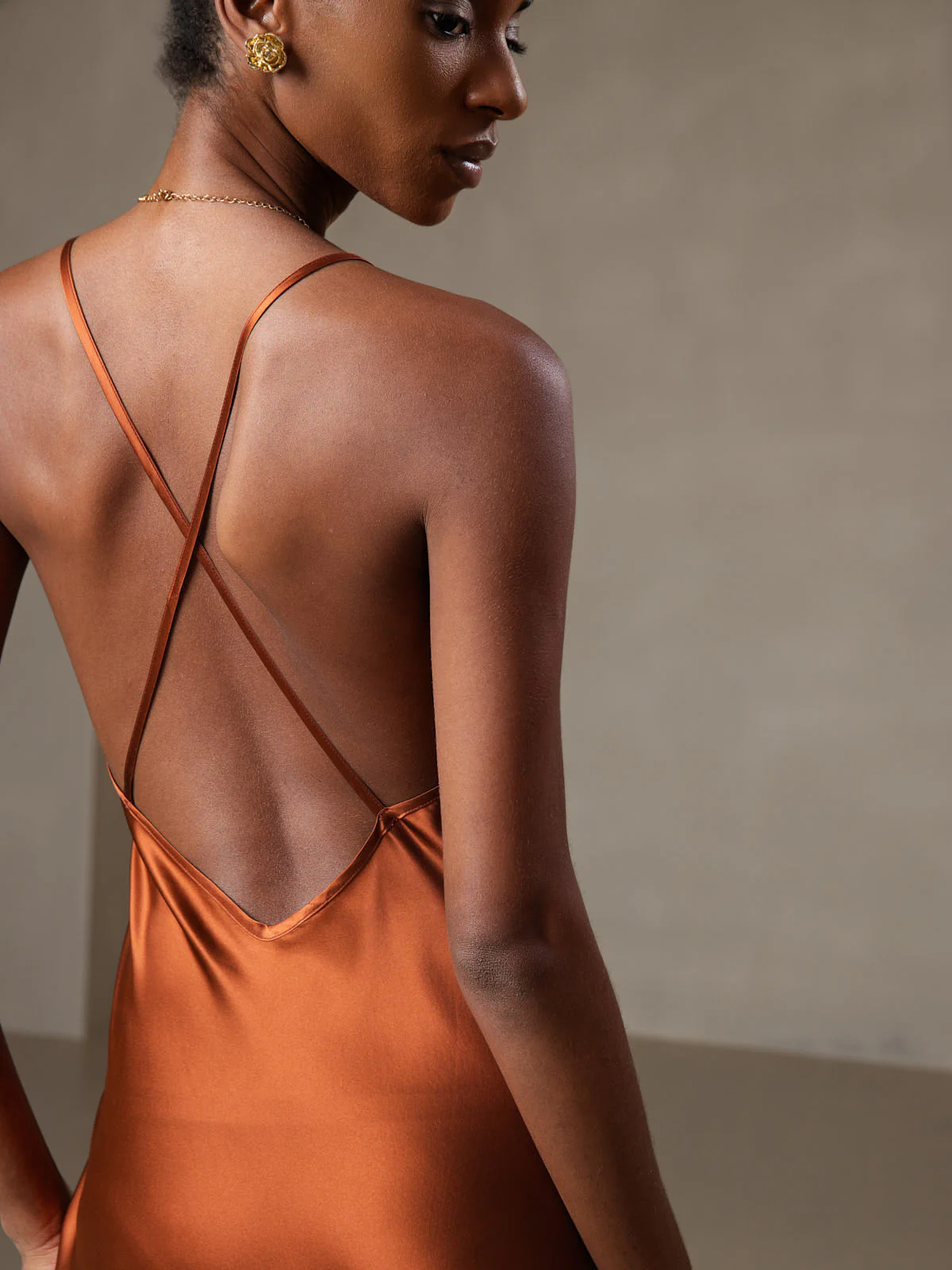 Pure Soie Bretelles Spaghetti dos Croisé Robe - Image 12
