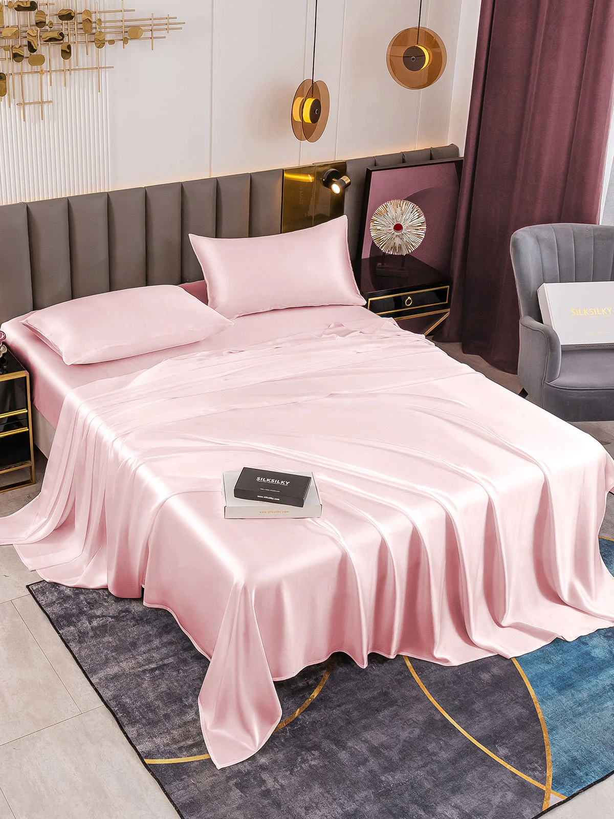 19Momme 4pièces soie 1x drap housse+1xDraps Plat+2x taies d‘oreiller - Image 59