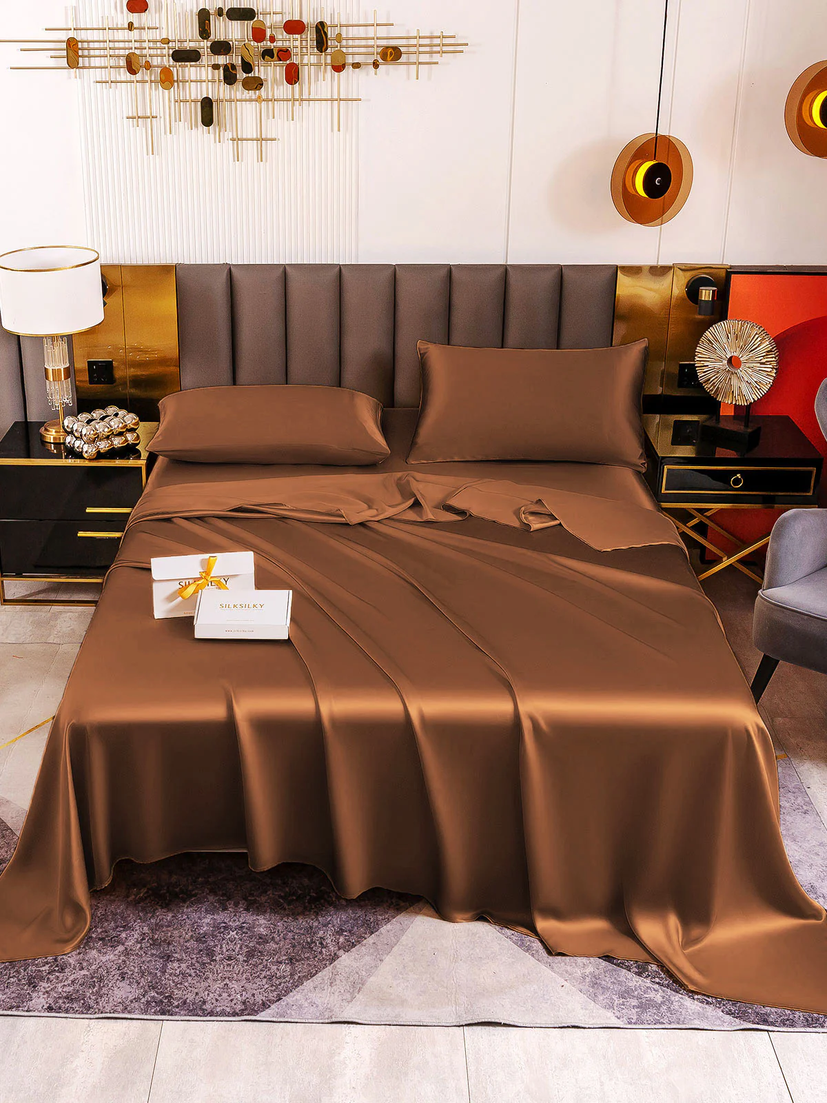 19Momme 4pièces soie 1x drap housse+1xDraps Plat+2x taies d‘oreiller - Image 79