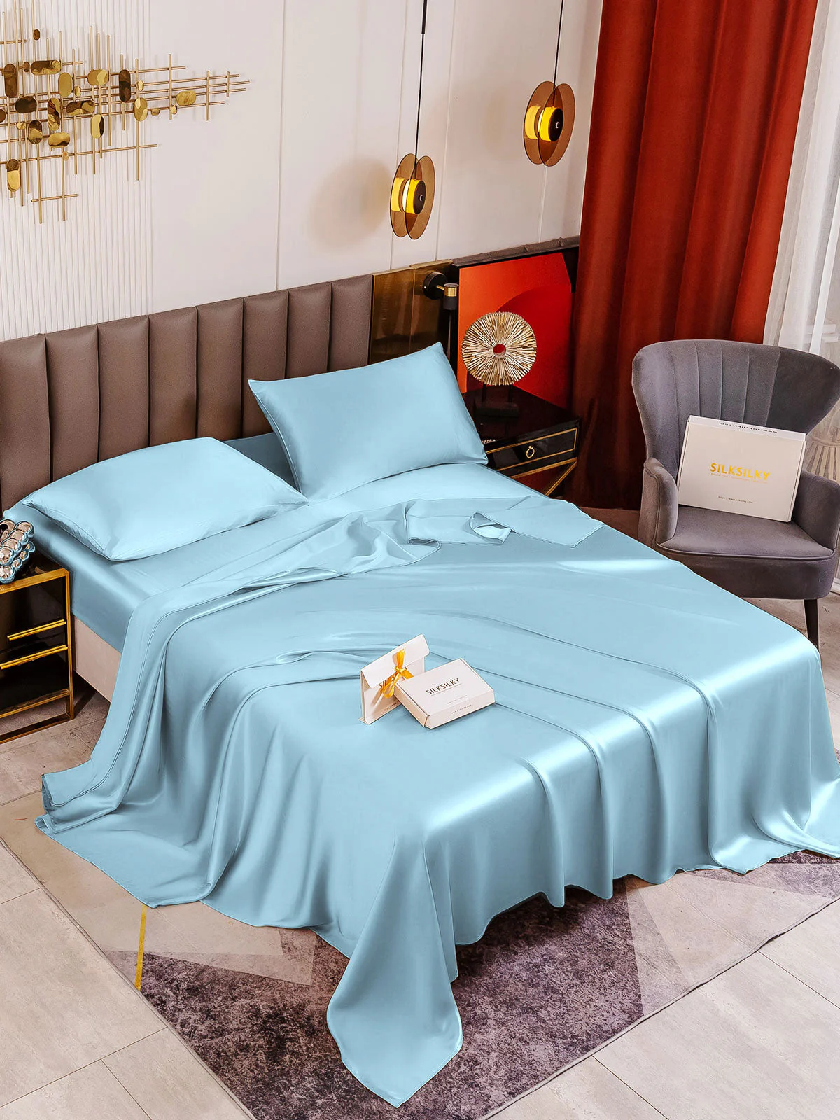 19Momme 4pièces soie 1x drap housse+1xDraps Plat+2x taies d‘oreiller - Image 84