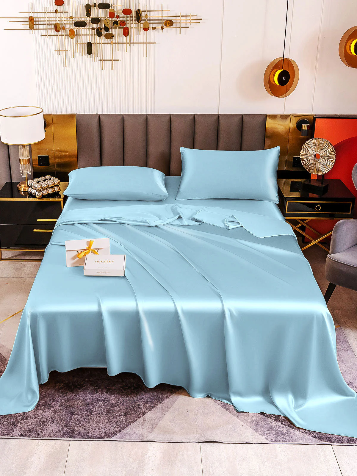 19Momme 4pièces soie 1x drap housse+1xDraps Plat+2x taies d‘oreiller - Image 85
